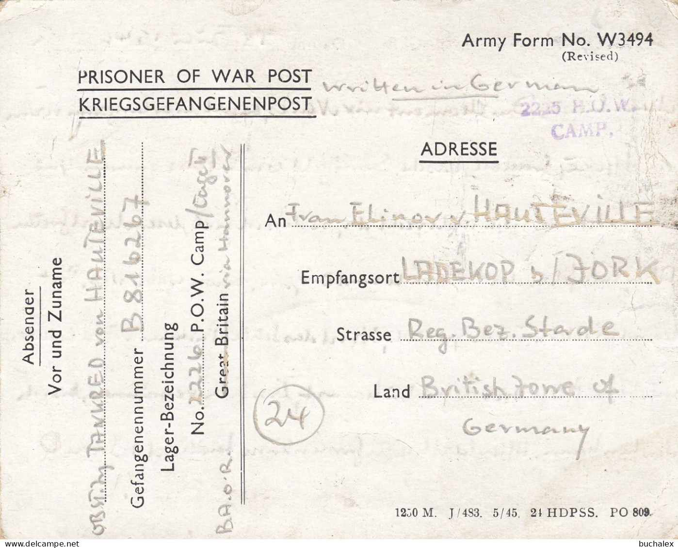 Kriegsgefangenenpost Flieger-Oberstabsingenieur 1946 Von Zedelgem Nach Ladekop - Correos De Prisioneros De Guerra