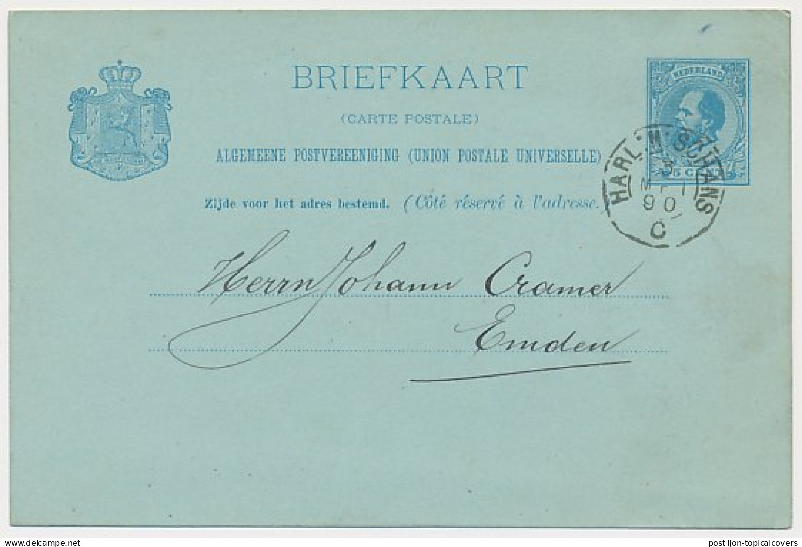 Trein Kleinrondstempel Harlingen - Nieuwe Schans C 1890  - Briefe U. Dokumente