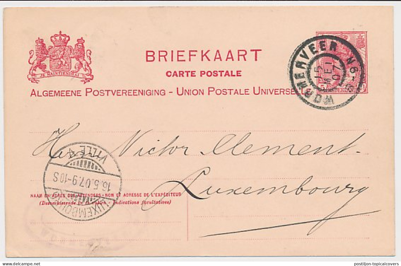 Briefkaart G. 71 Wormerveer - Luxemburg 1907 - Postal Stationery