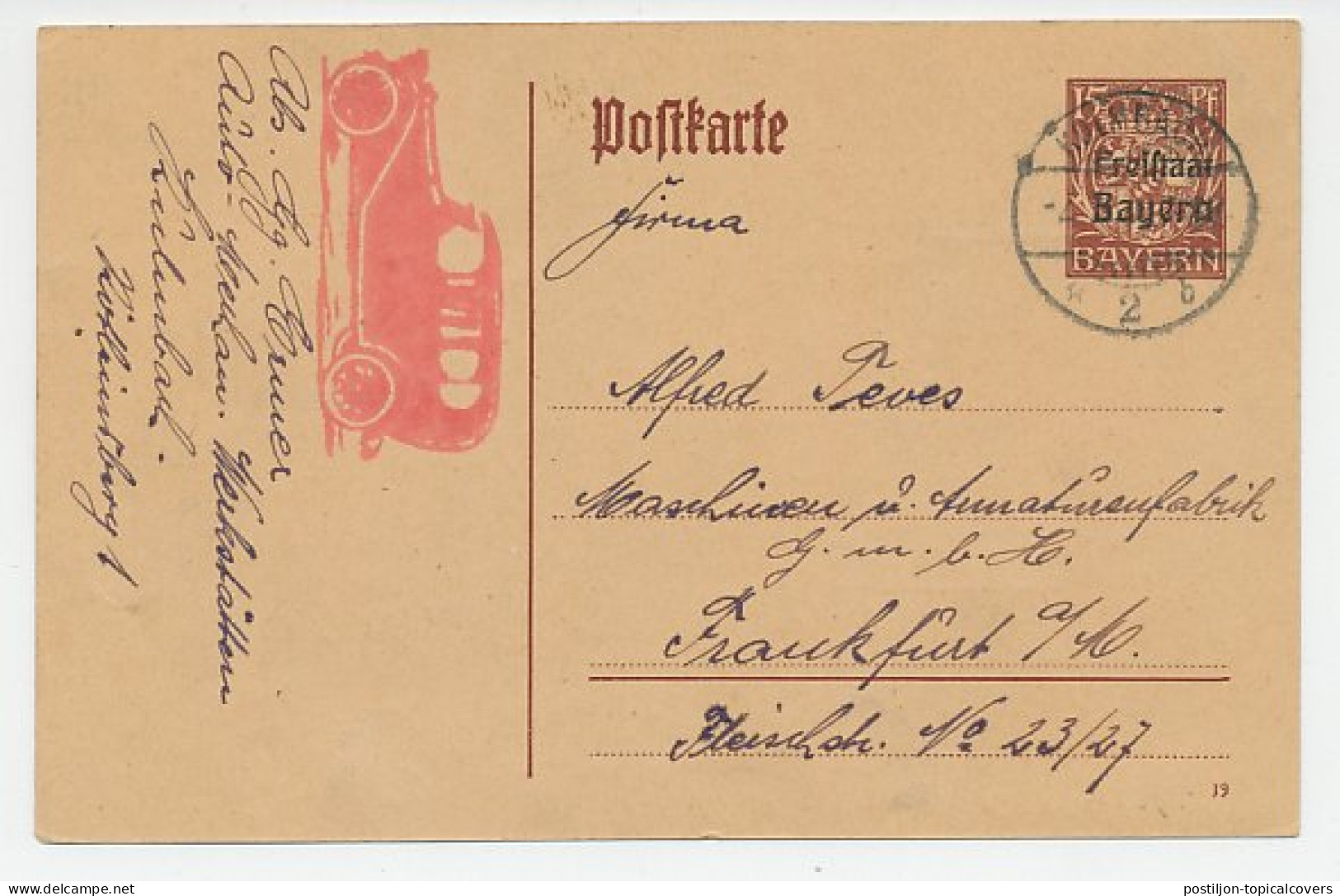 Postal Stationery / Cachet Bayern / Germany 1920 Car - Coches