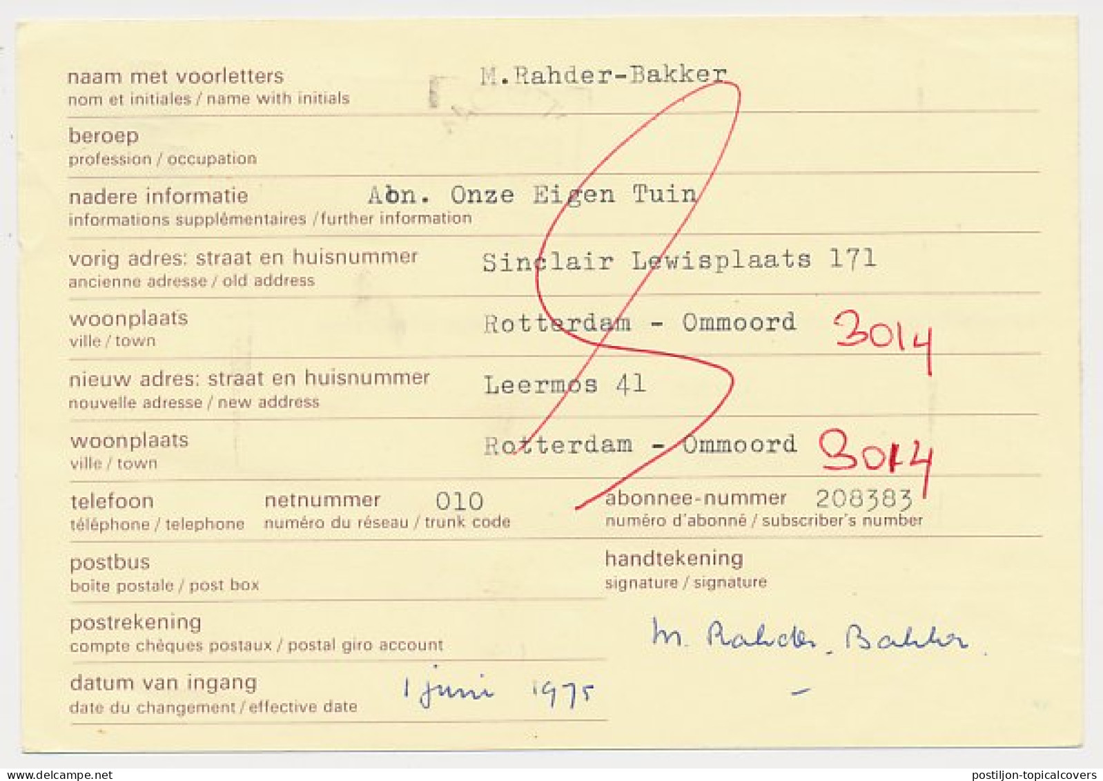 Verhuiskaart G. 39 Rotterdam - Dedemsvaart 1975 - Postal Stationery