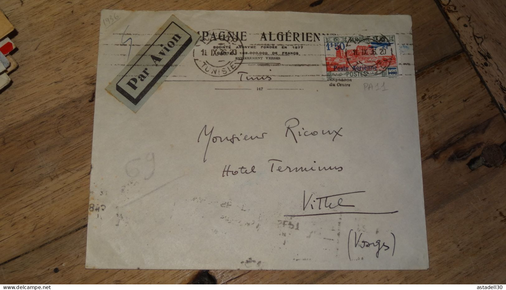 Enveloppe TUNISIE, Avion, Tunis - 1936   ......... Boite1 ...... 240424-76 - Lettres & Documents