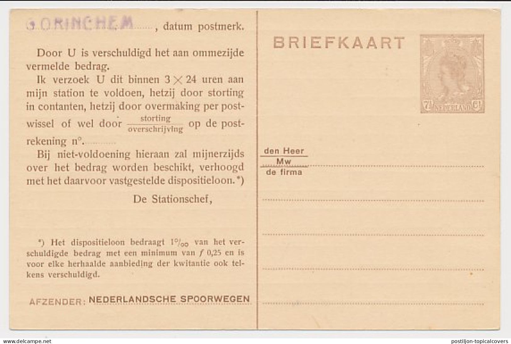 Spoorwegbriefkaart G. NS198 L - Postal Stationery