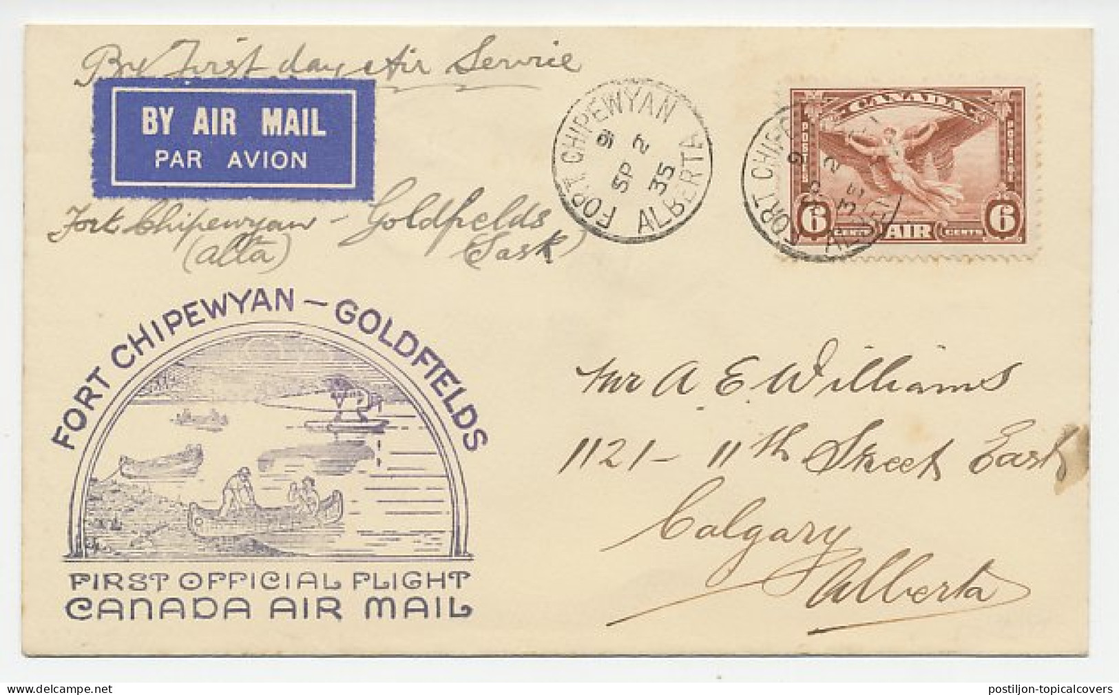 FFC / First Flight Cover Canada 1935 Canoe - Ships