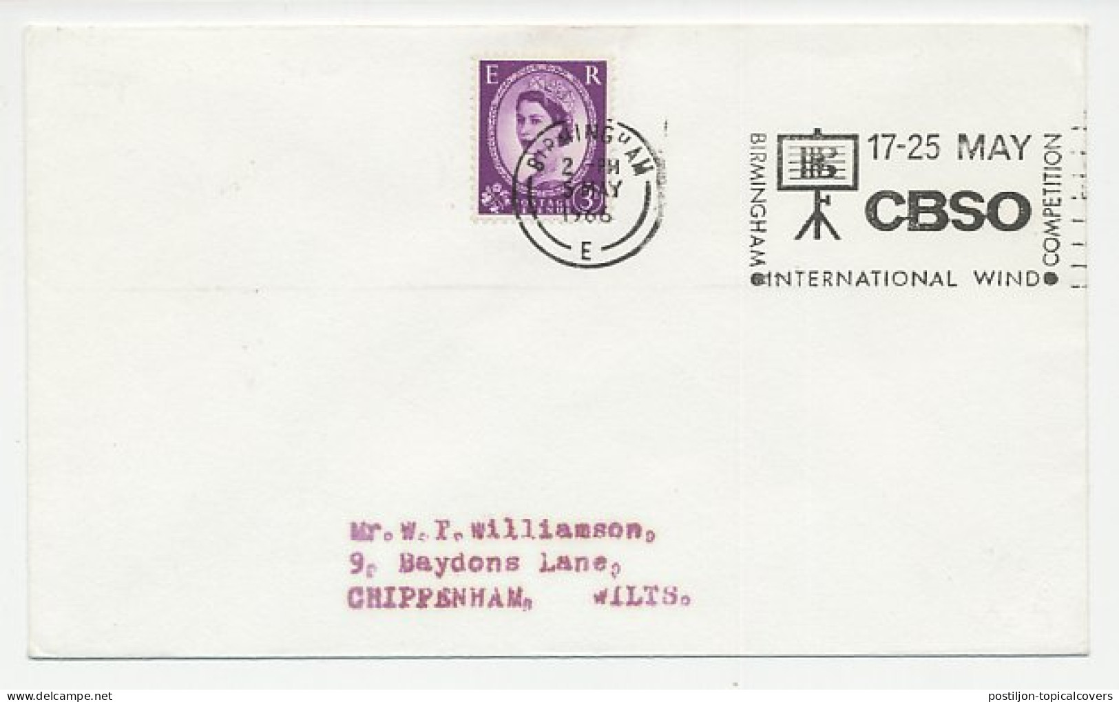 Cover / Postmark GB / UK 1966 CBSO - City Of Birmingham Symphony Orchestra - Wind Competition  - Musica
