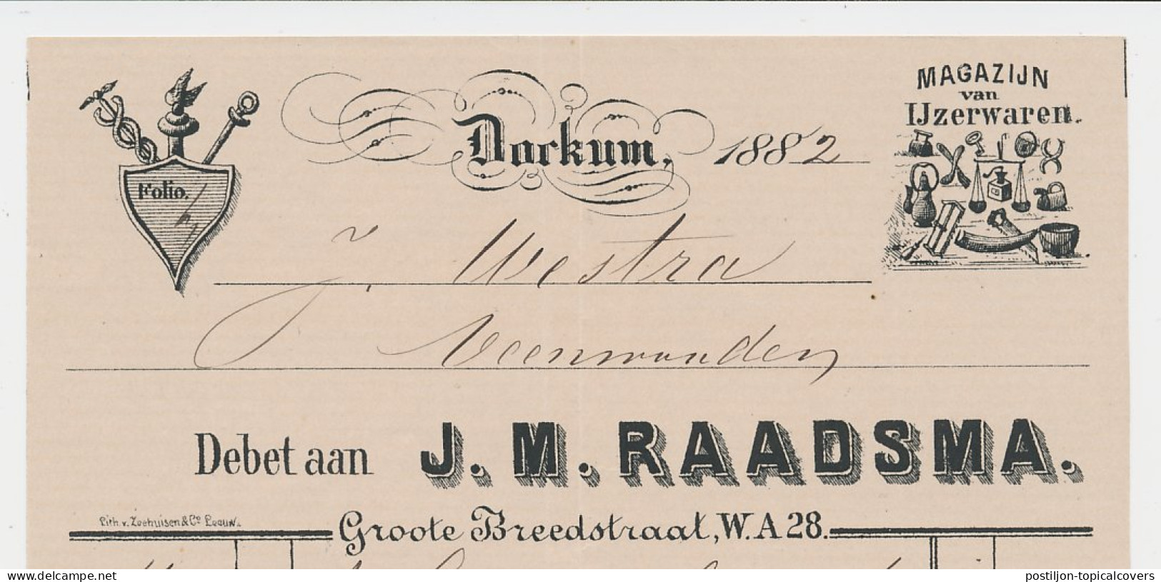 Nota Dockum 1882 - Magazijn Van IJzerwaren - Netherlands