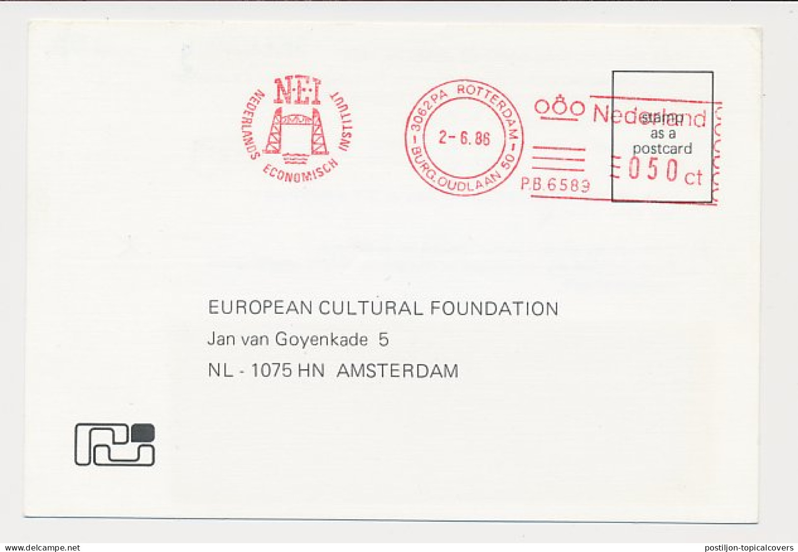 Meter Card Netherlands 1986 Bridge - Rotterdam - Bridges
