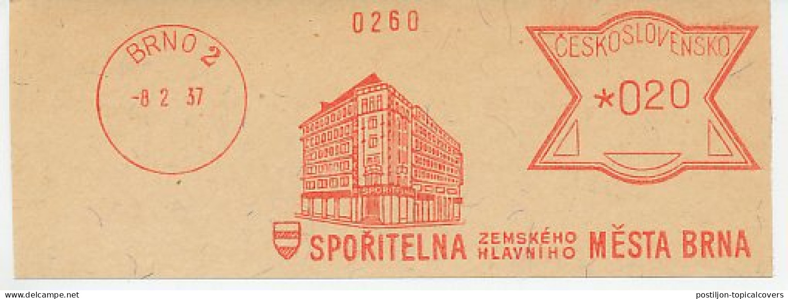 Meter Cut Czechoslovakia 1937 Savings Bank  - Ohne Zuordnung