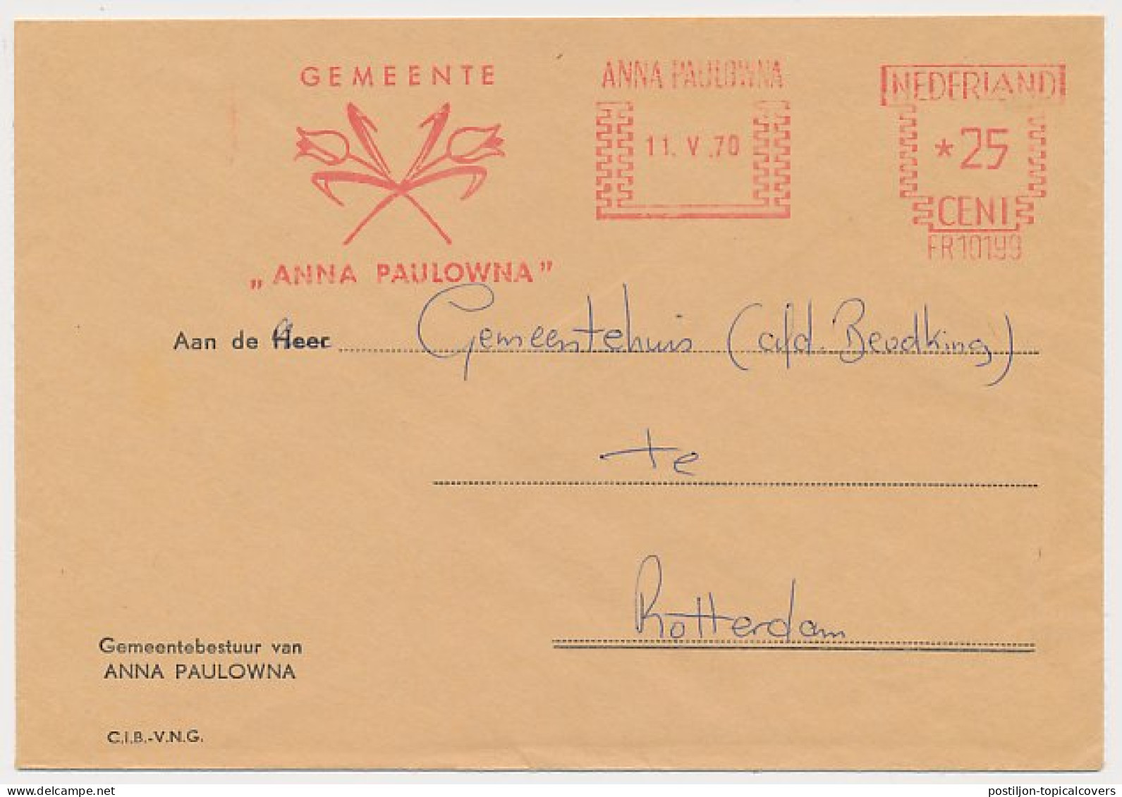 Meter Cover Netherlands 1970 Flower - Tulip - Anna Paulowna - Autres & Non Classés