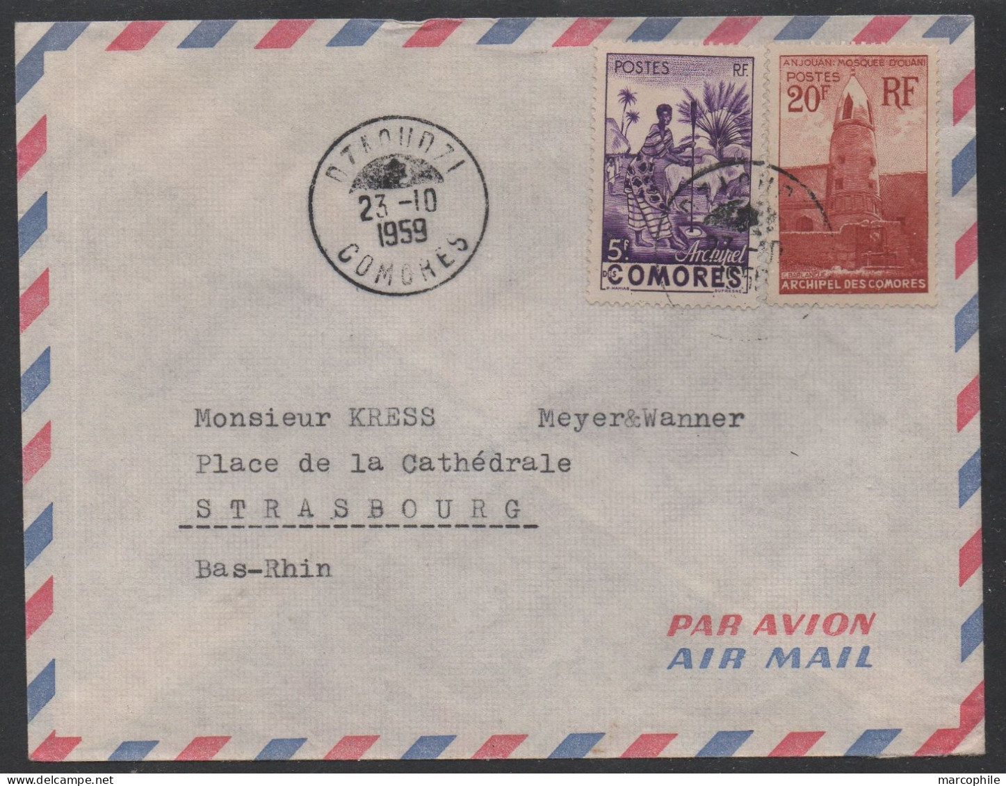 MAYOTTE - COMORES - DZAOUDZI / 1959 LETTRE AVION ==> STRASBOURG (ref 8361) - Brieven En Documenten