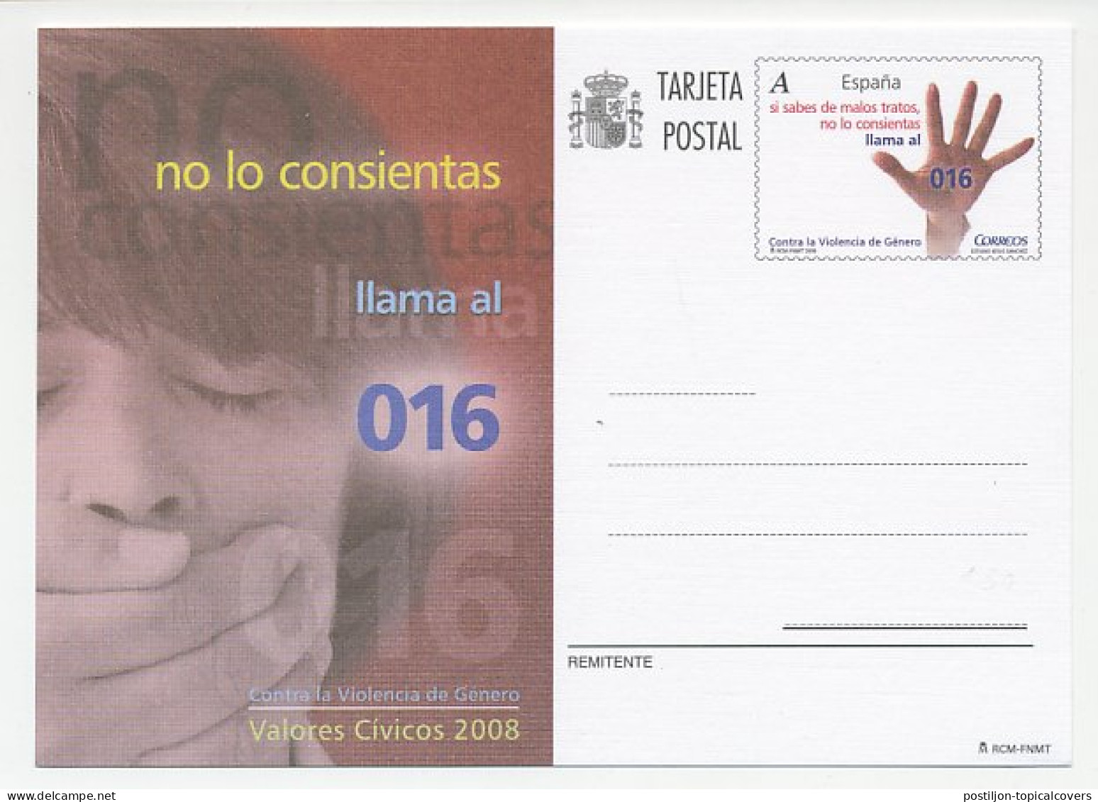 Postal Stationery Spain 2008 Abuse - Gender Violence - Other & Unclassified