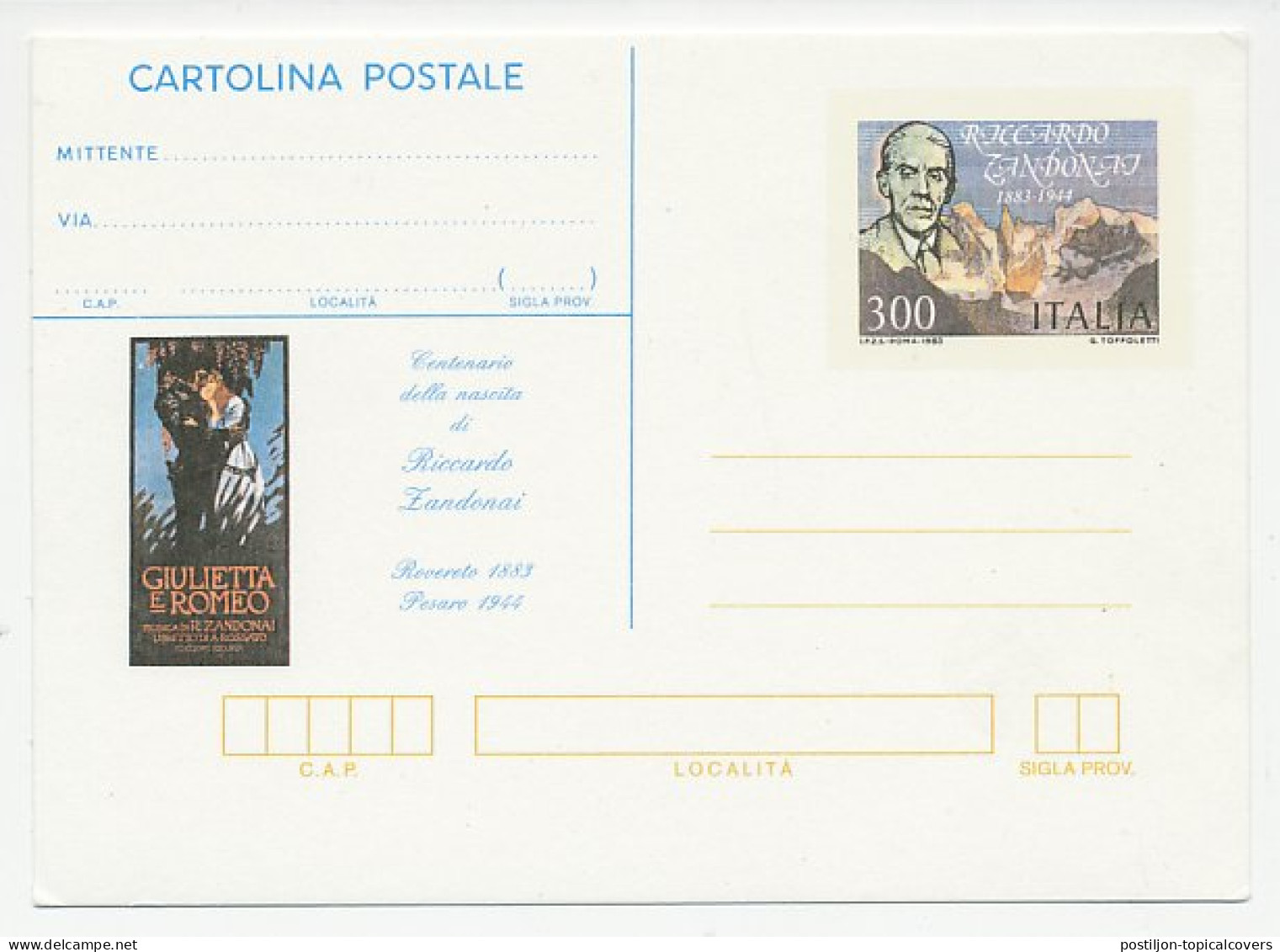 Postal Stationery Italy 1983 Riccardo Zandonai - Composer - Romeo And Juliet  - Music