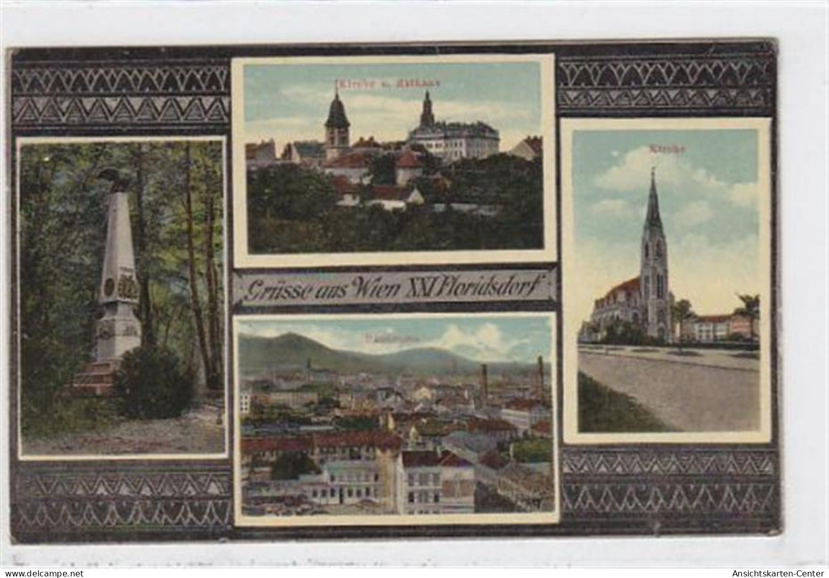 39006605 - Wien Floridsdorf Mit Panorama, Kirche Denkmal Und Rathaus. Postalisch Gelaufen Mit Stempel 1916, Leichte Ran - Altri & Non Classificati