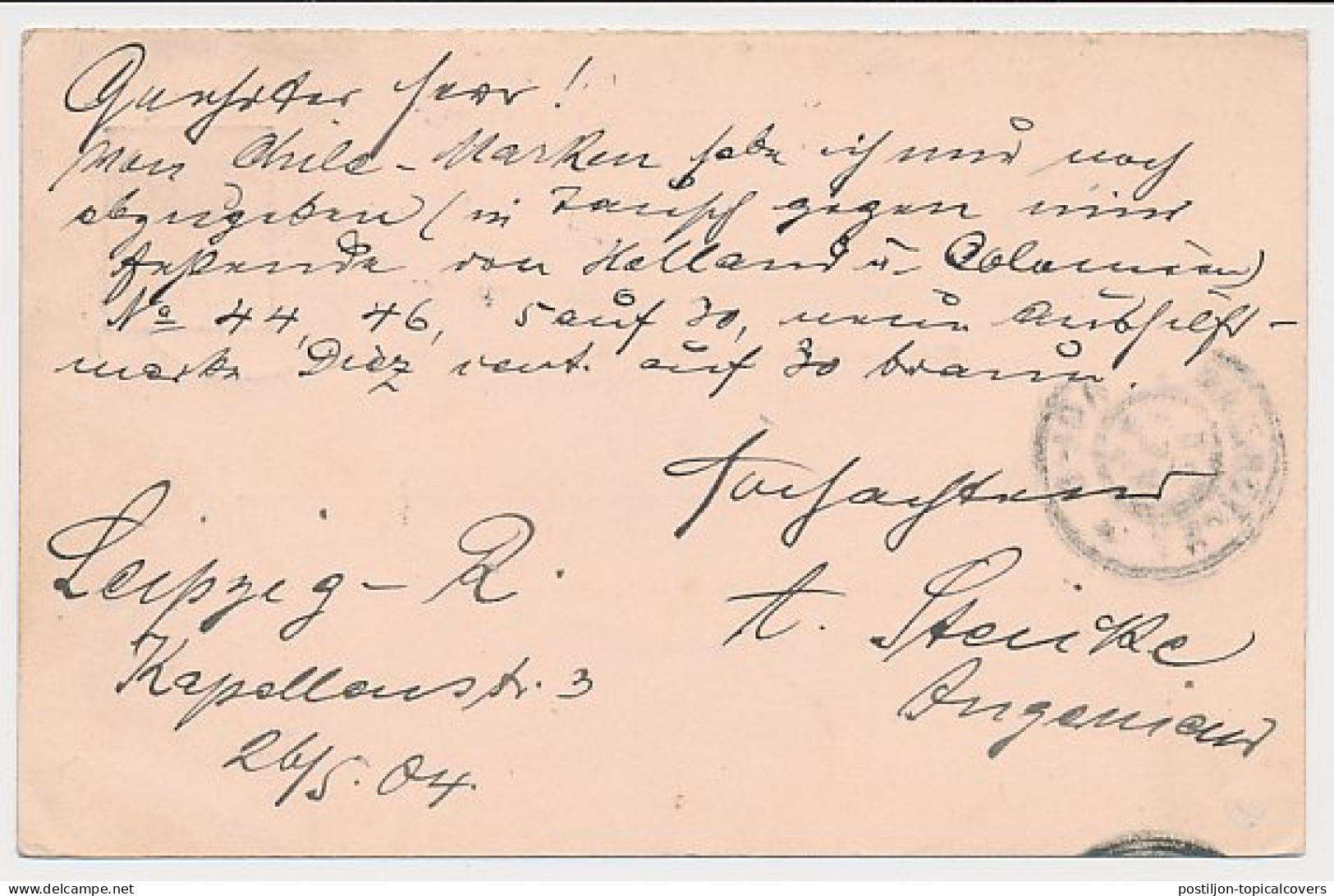 Briefkaart G. 58 B A-krt. Leipzig Duitsland - Amsterdam 1904 - Postal Stationery