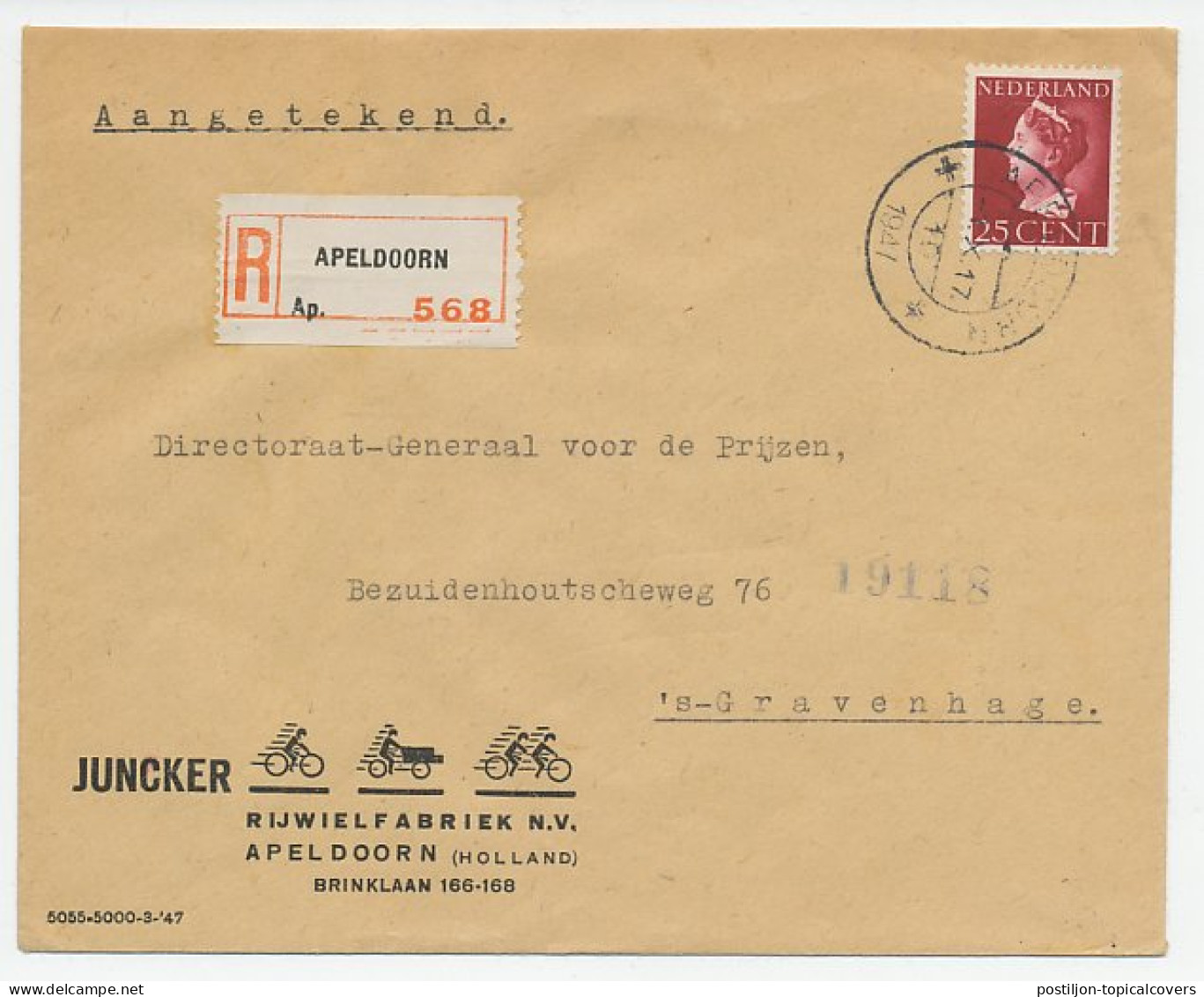 Em. Konijnenburg Aangetekend Apeldoorn - Den Haag 1947 - Ohne Zuordnung