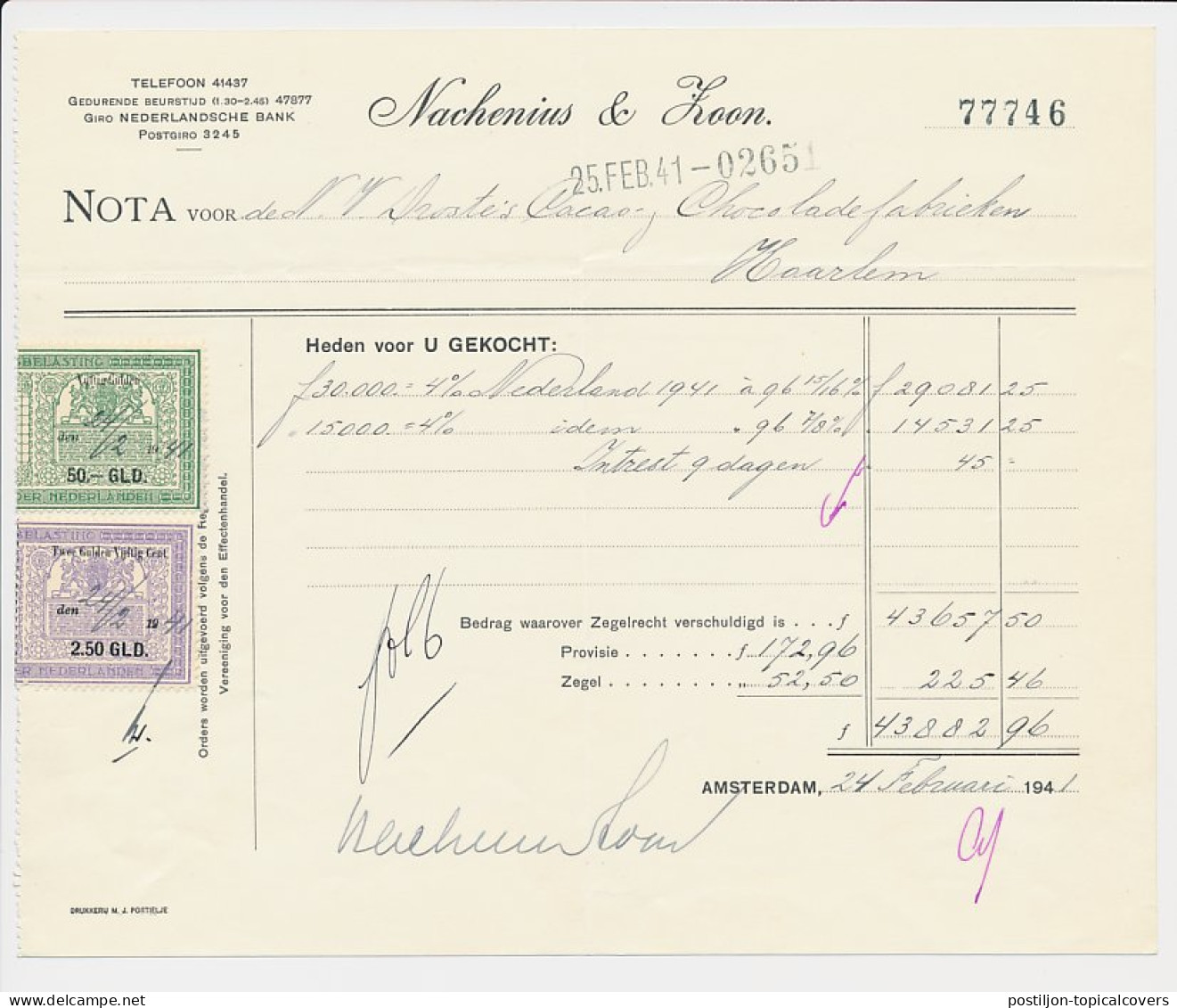 Beursbelasting 2.50 GLD. / 50.- GLD. Den 19.. - Amsterdam 1941 - Revenue Stamps