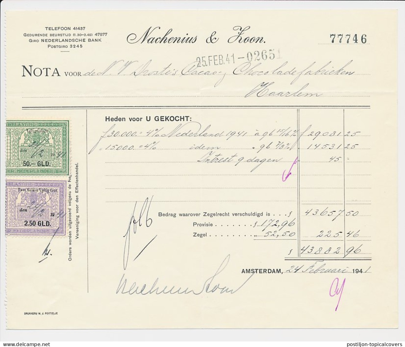 Beursbelasting 2.50 GLD. / 50.- GLD. Den 19.. - Amsterdam 1941 - Fiscaux