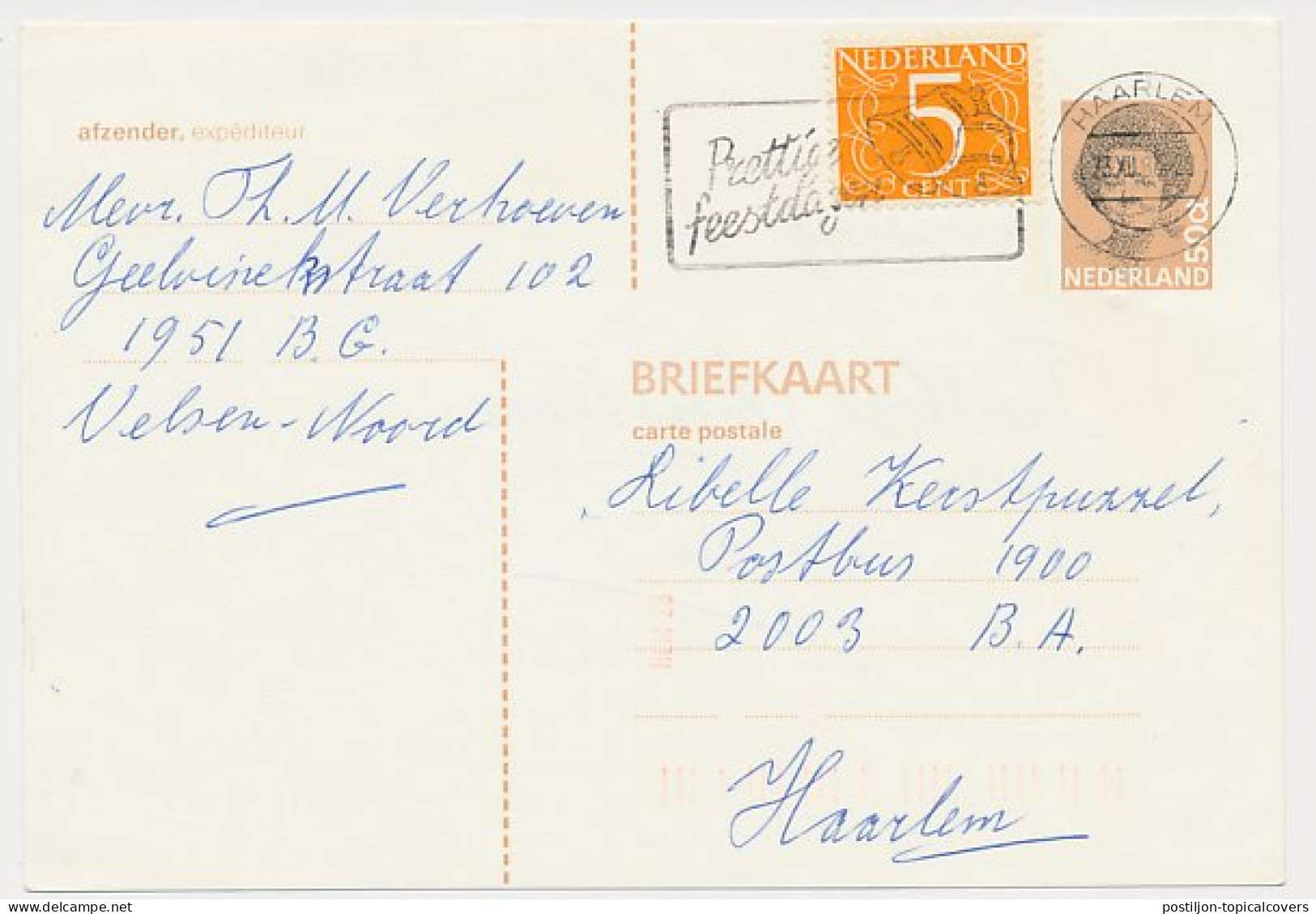 Briefkaart G. 360 / Bijfrankering Velsen - Haarlem 1986 - Postal Stationery