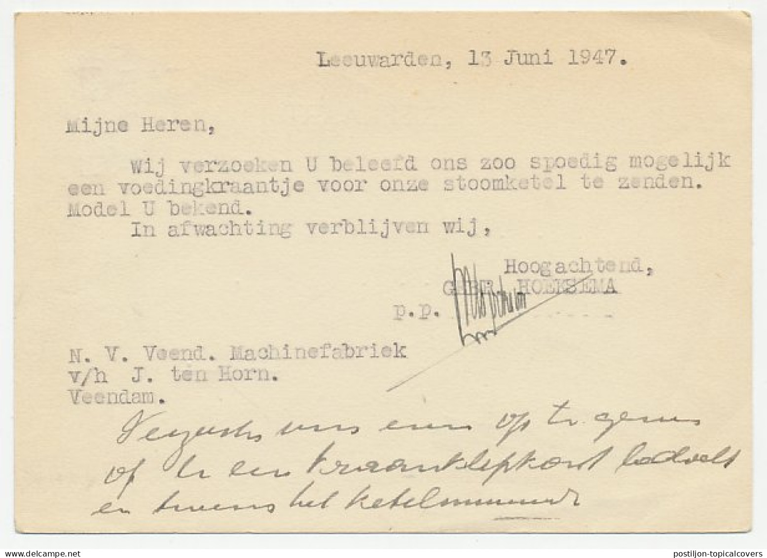 Firma Briefkaart Leeuwarden 1947 - Stoomververij / Wasserij - Ohne Zuordnung