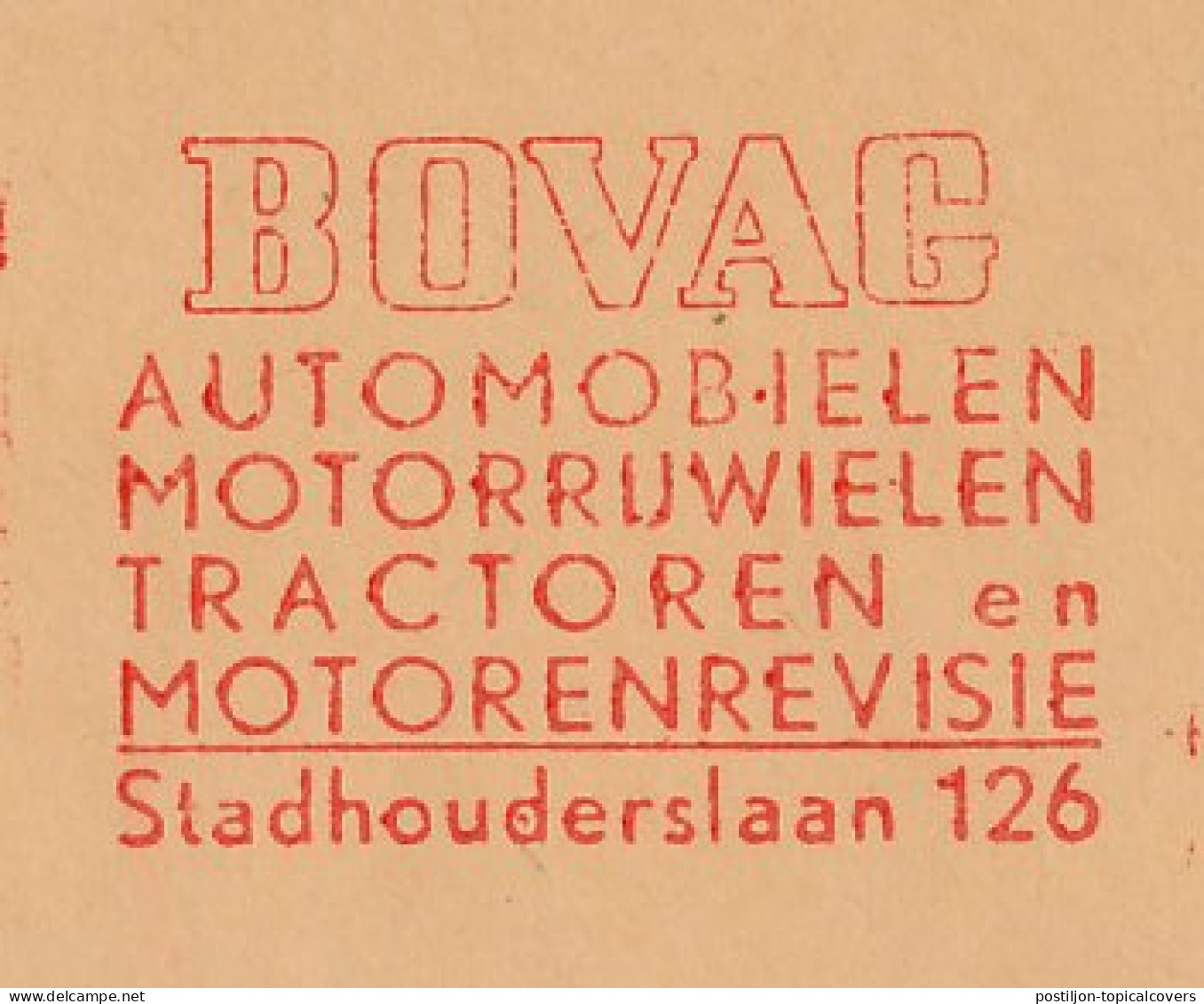 Meter Cover Netherlands 1956 BOVAG - Federation Of Automobile Dealers And Garage Holders  - Motorbikes