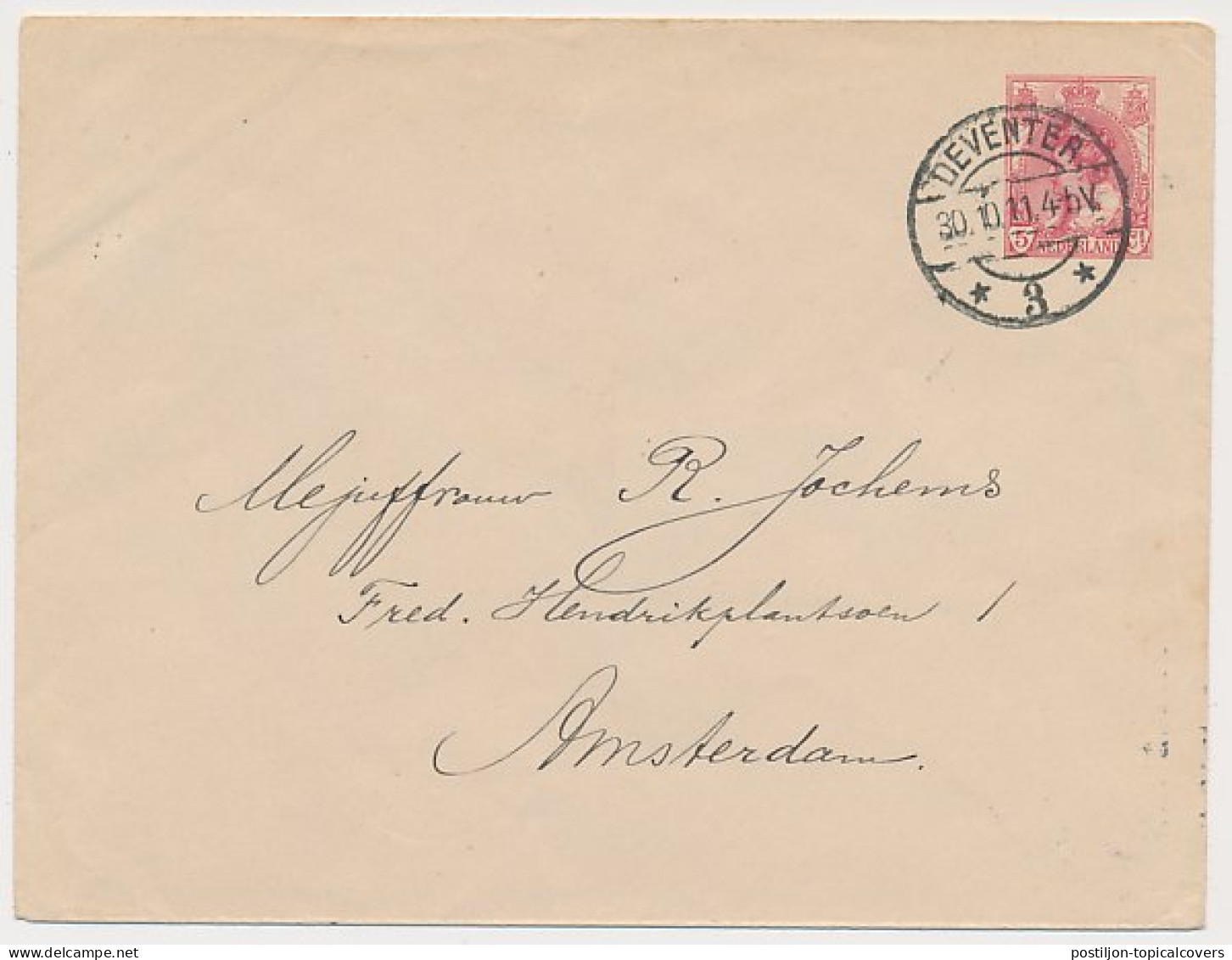 Envelop G. 14 Deventer - Amsterdam 1911 - Postal Stationery