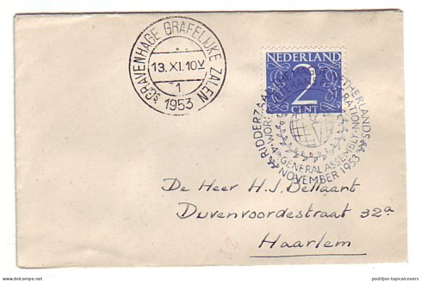 Cover / Postmark Netherlands 1953 World Veterans Federation - Militares