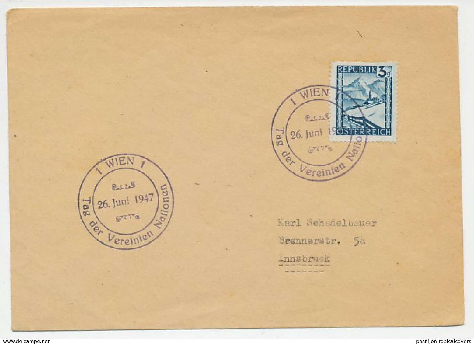 Cover / Postmark Austria 1947 United Nations Day - VN