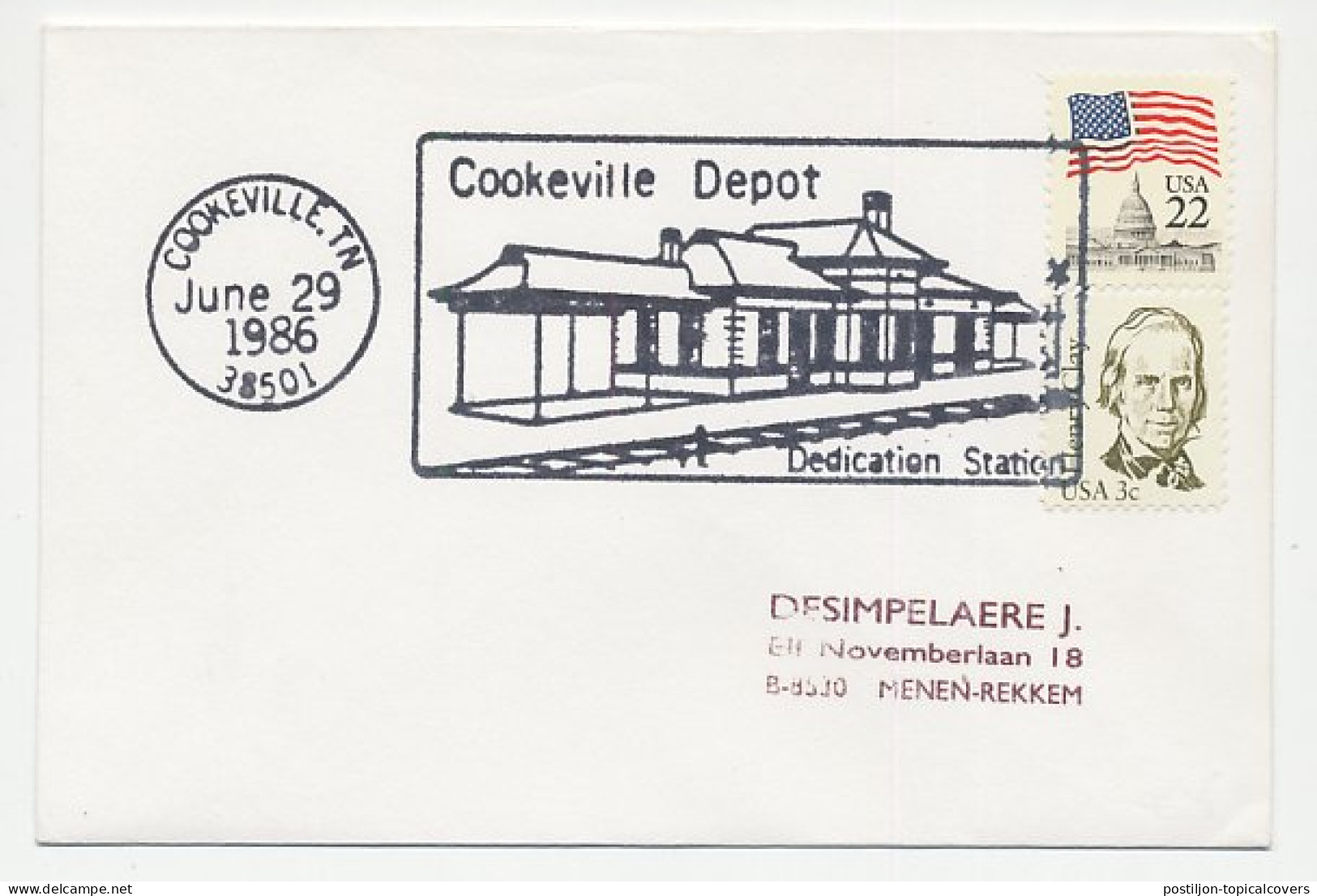 Cover / Postmark USA 1986 Train Station - Trenes