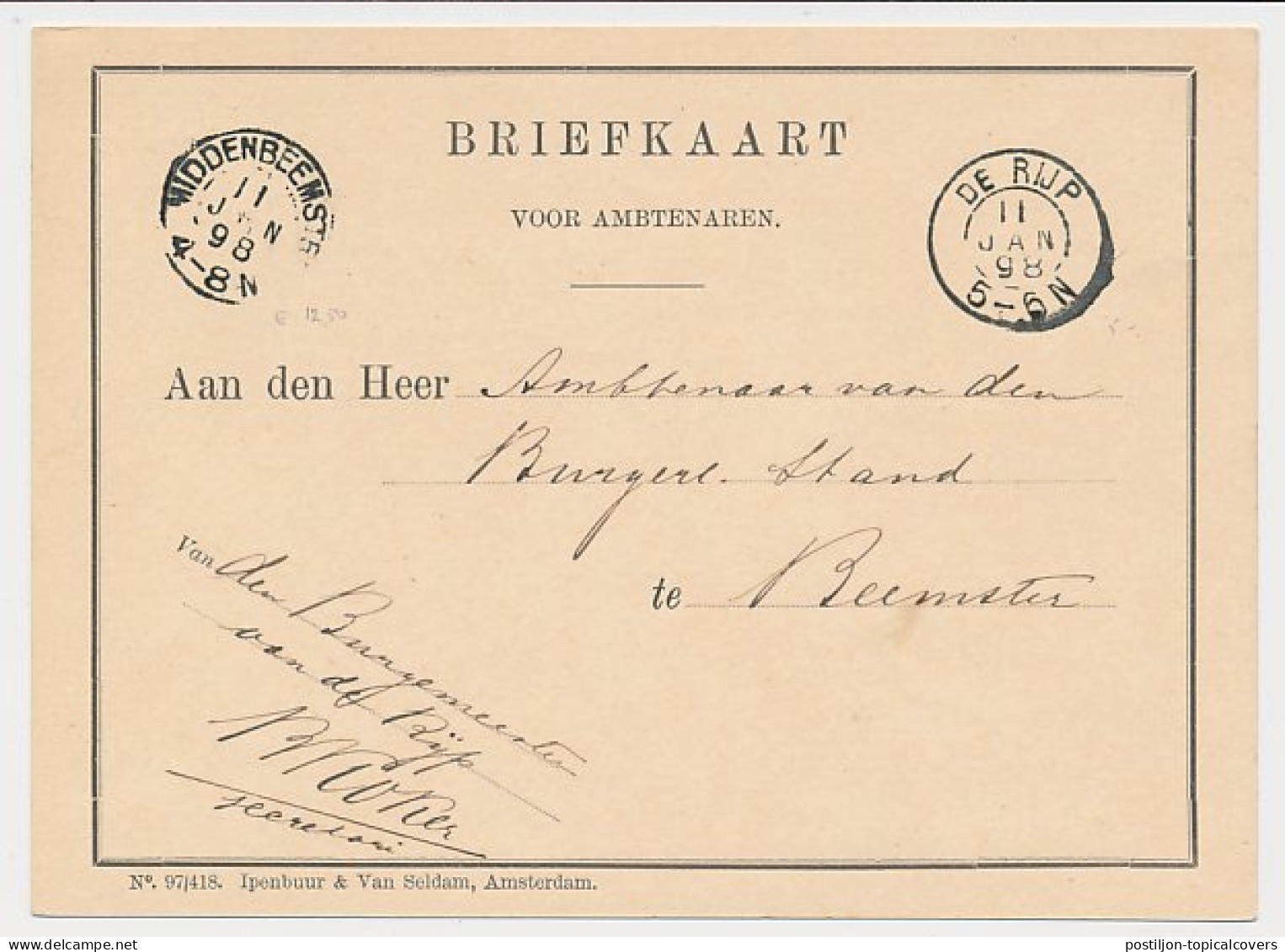 Kleinrondstempel De Rijp 1898 - Non Classés