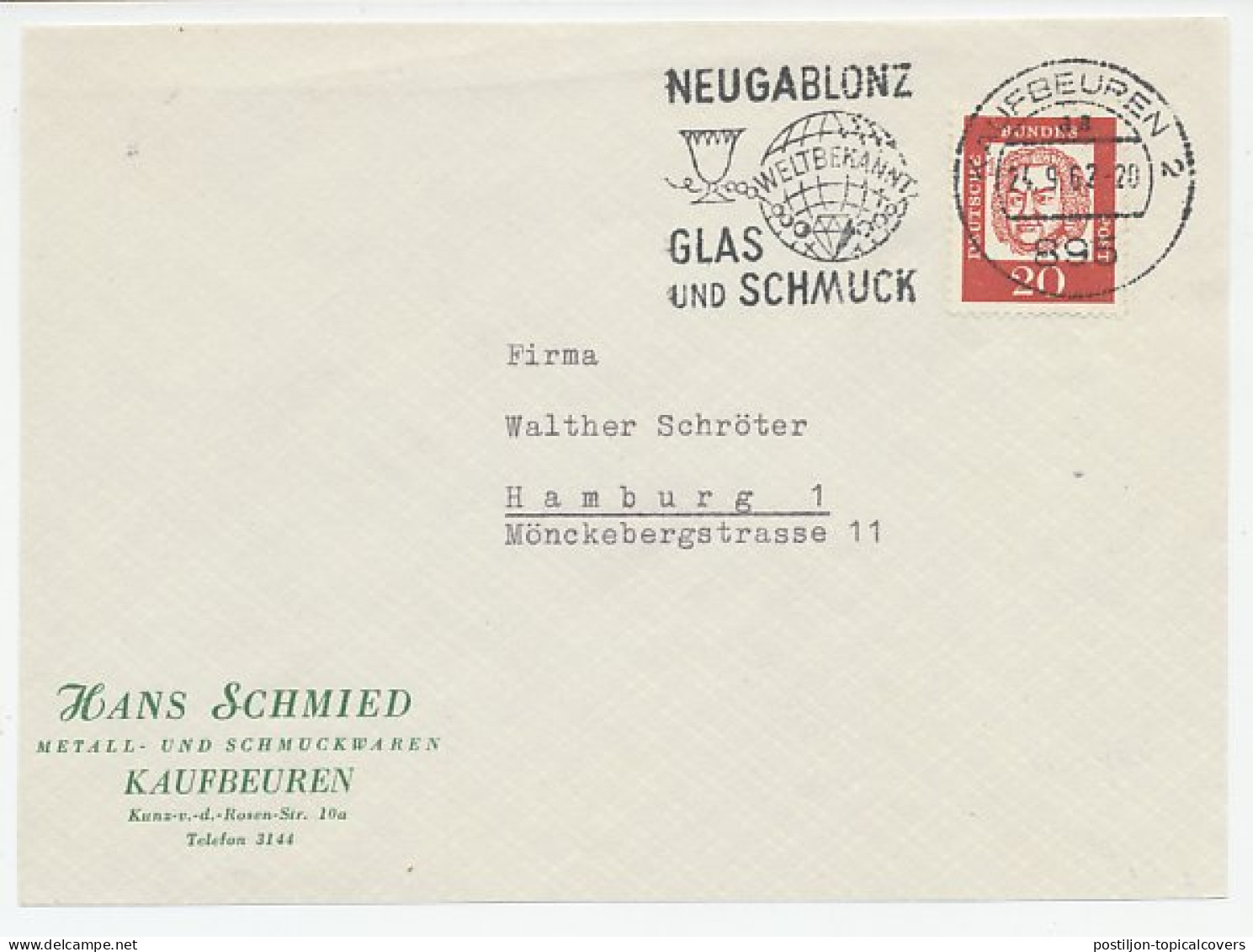 Cover Front / Postmark Germany 1962 Glass - Neugablonz - Andere & Zonder Classificatie