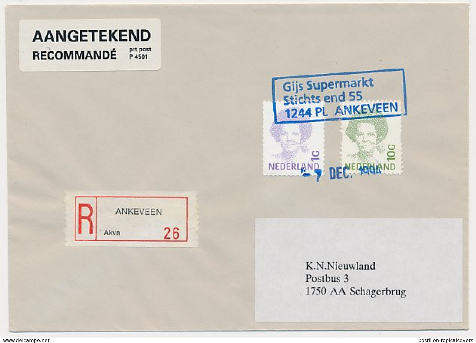 MiPag / Mini Postagentschap Aangetekend Ankeveen 1994 - Sin Clasificación