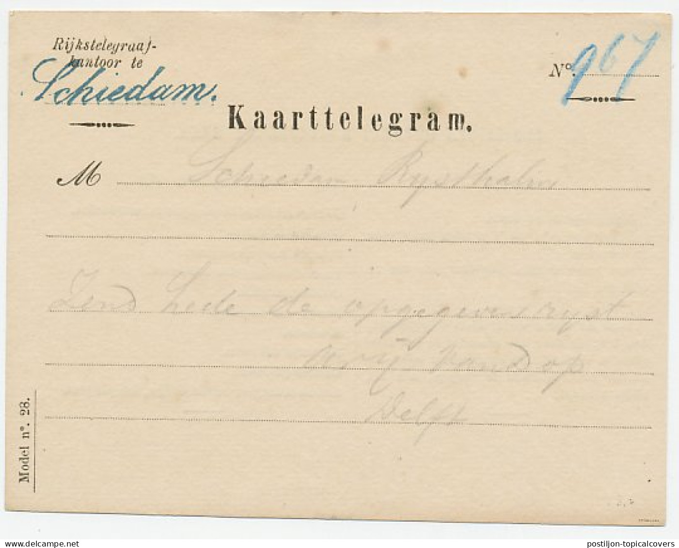 Kaarttelegram Schiedam - Gebruikt Tussen 1876 / 1879 - Ohne Zuordnung