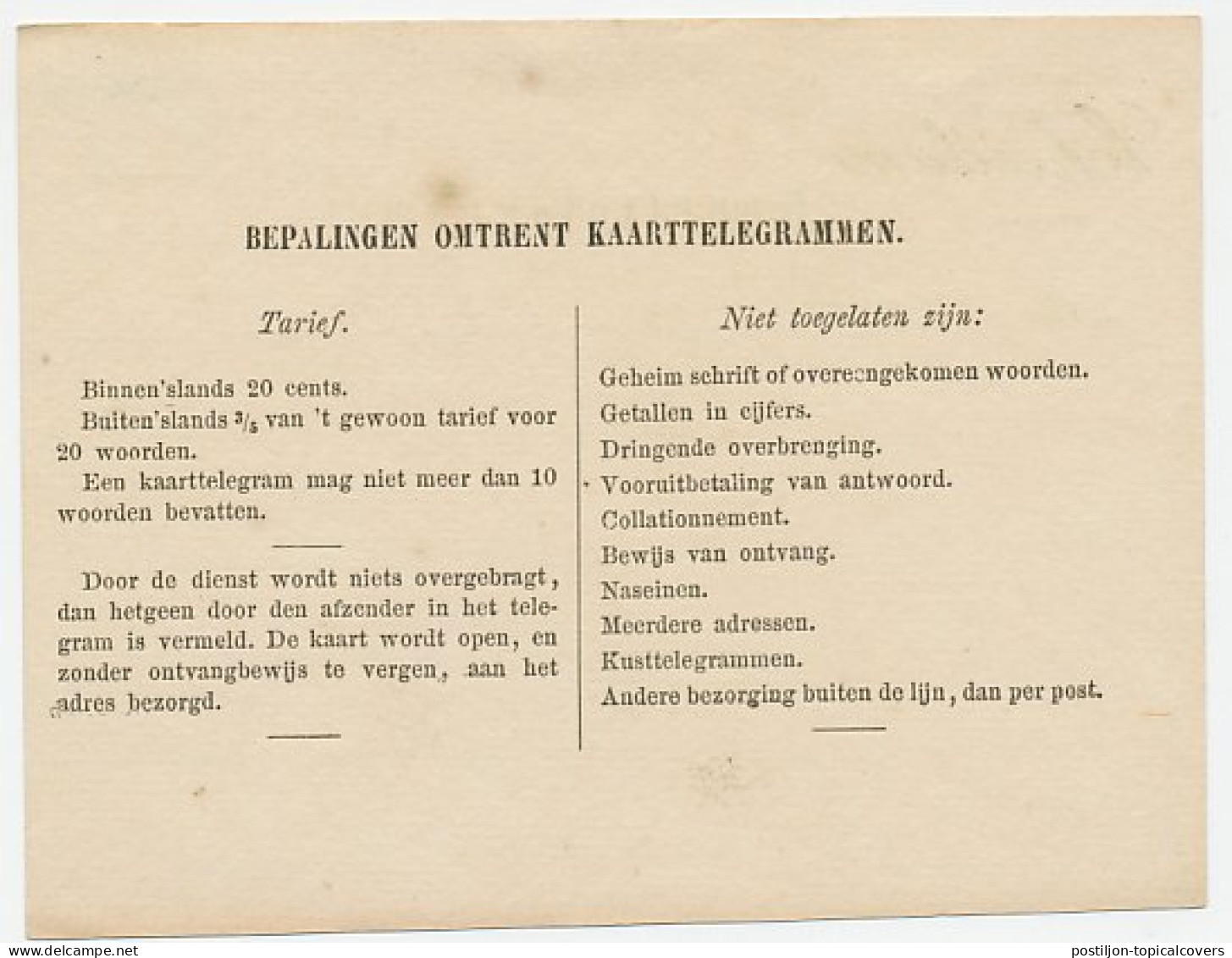 Kaarttelegram Schiedam - Gebruikt Tussen 1876 / 1879 - Sin Clasificación