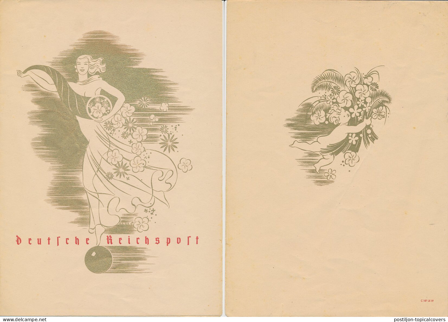 Telegram Germany 1941 - Schmuckblatt Telegramme Flowers - Cornucopia - Cherub - Woman - Gold - Autres & Non Classés