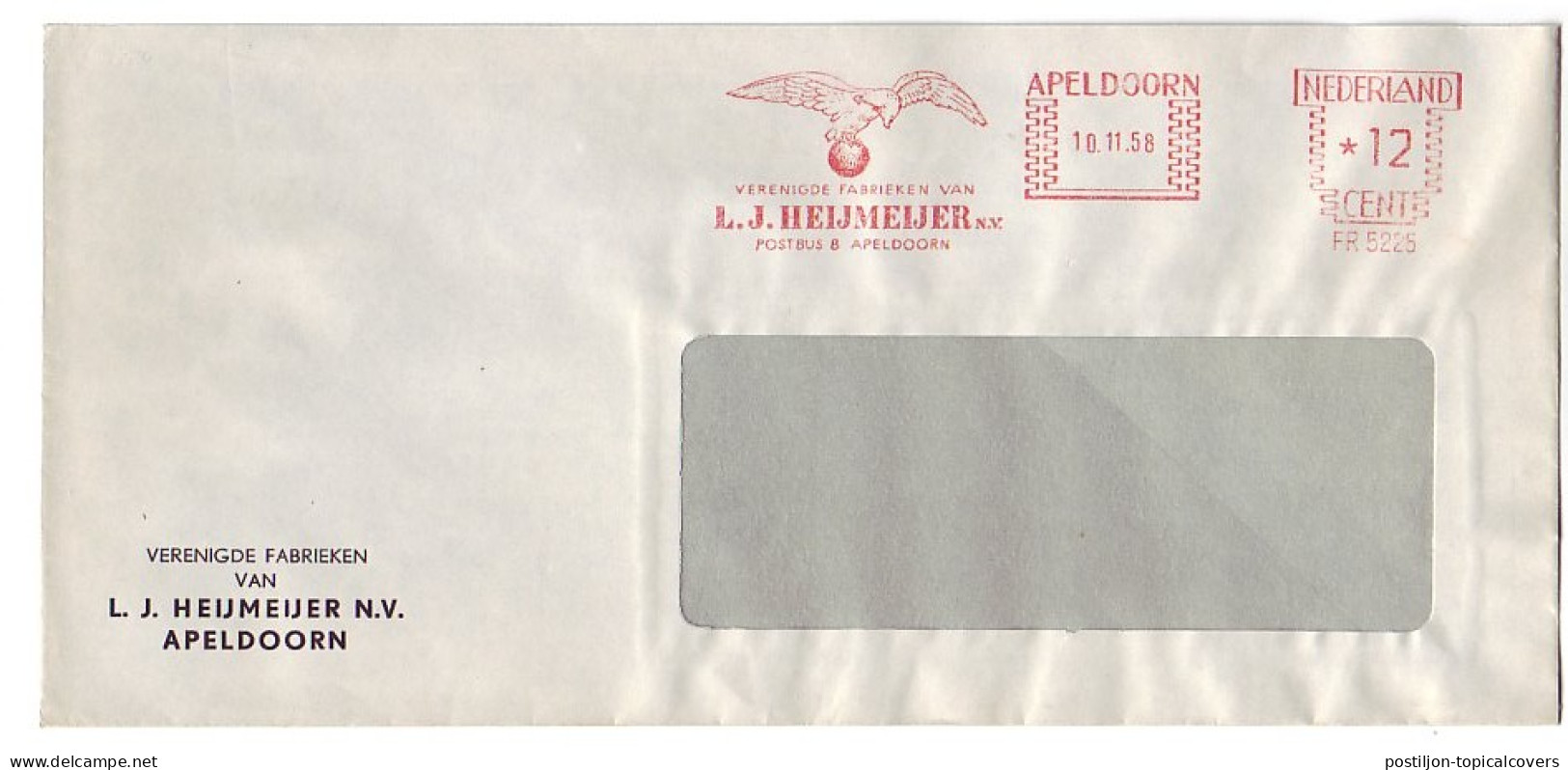 Meter Cover Netherlands 1958 Bird Of Prey - Eagle - Autres & Non Classés