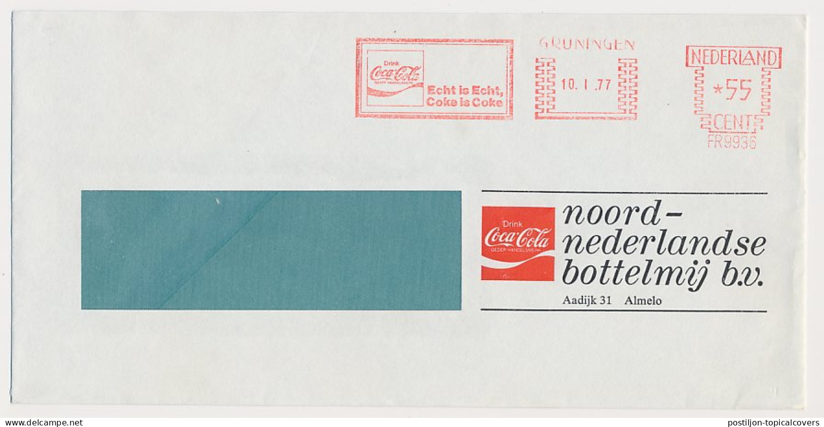 Meter Cover Netherlands 1977 Coca Cola - Groningen - Otros & Sin Clasificación