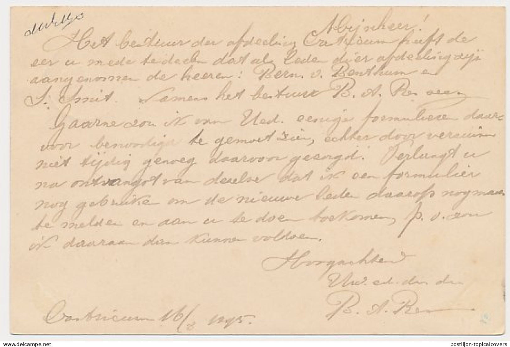 Castricum - Trein Kleinrondstempel Amsterdam - Helder A 1895 - Briefe U. Dokumente