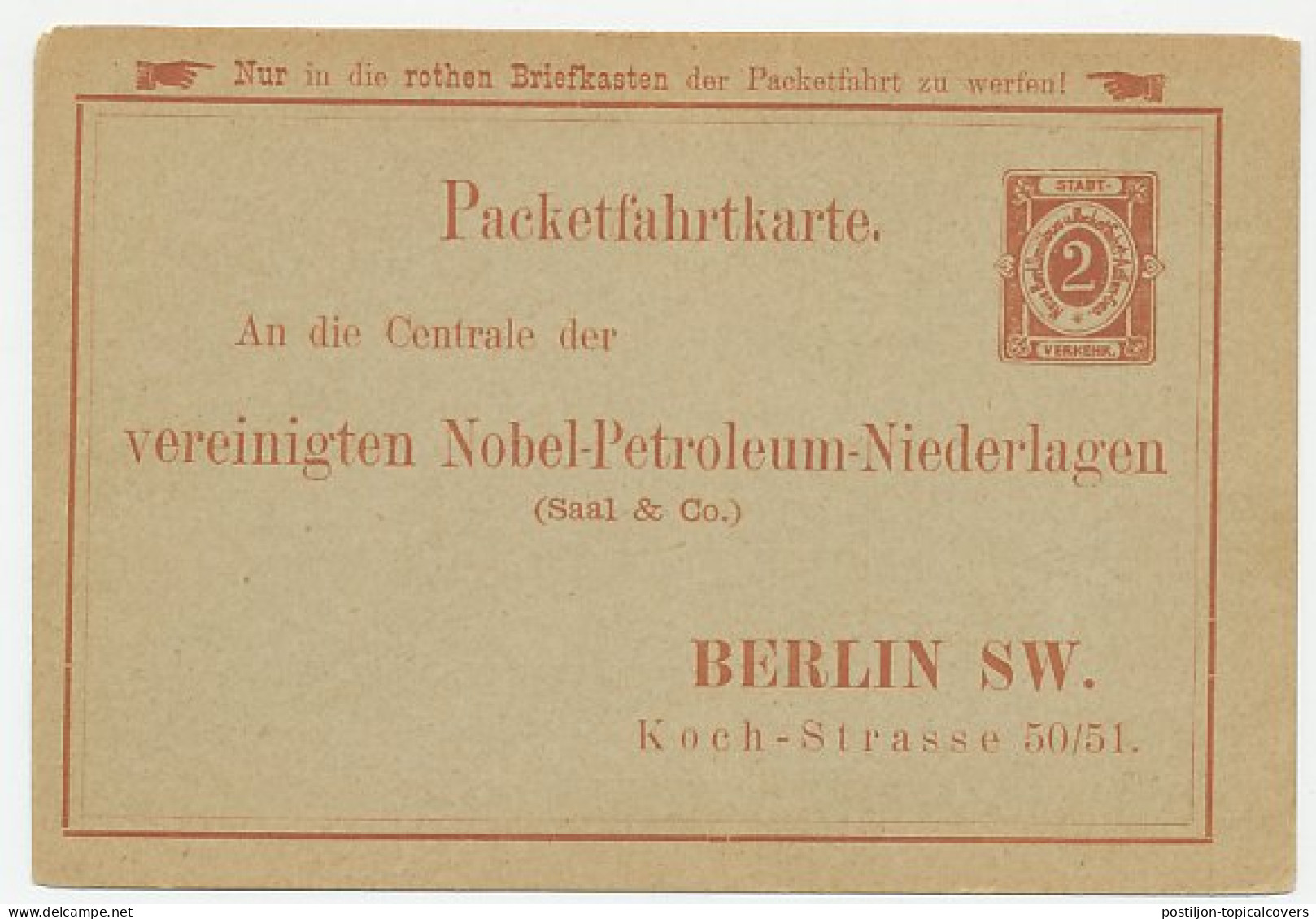 Local Mail Stationery Berlin 188. - Packetfahrkarte Order Card - Nobel Petroleum - Andere & Zonder Classificatie