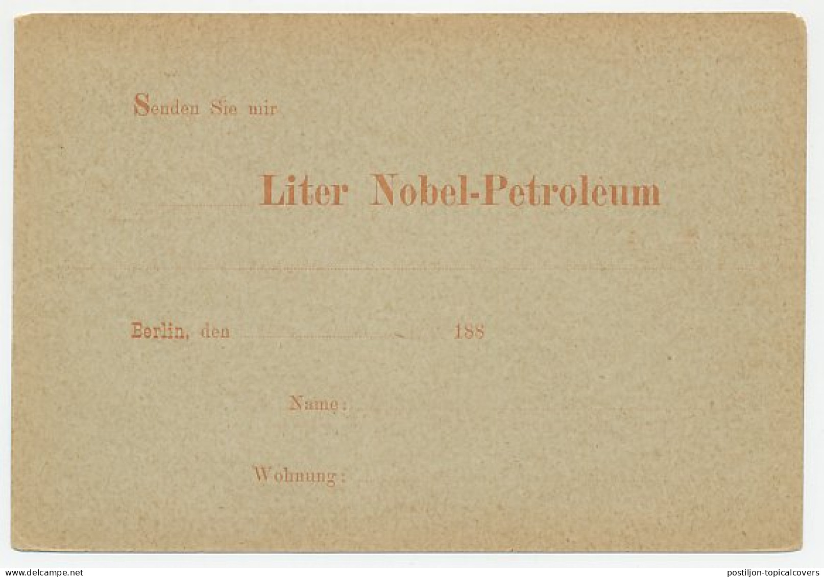 Local Mail Stationery Berlin 188. - Packetfahrkarte Order Card - Nobel Petroleum - Sonstige & Ohne Zuordnung