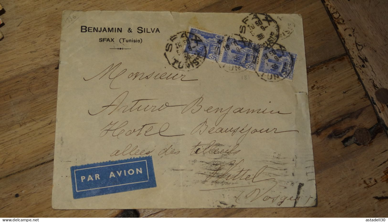 Enveloppe TUNISIE, Avion, Sfax - 1936   ......... Boite1 ...... 240424-78 - Storia Postale