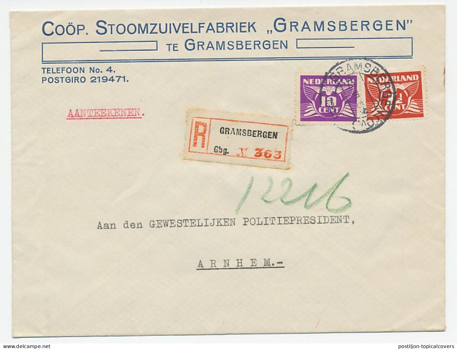 Em. Duif Aangetekend Gramsbergen - Arnhem 1943 - Non Classés