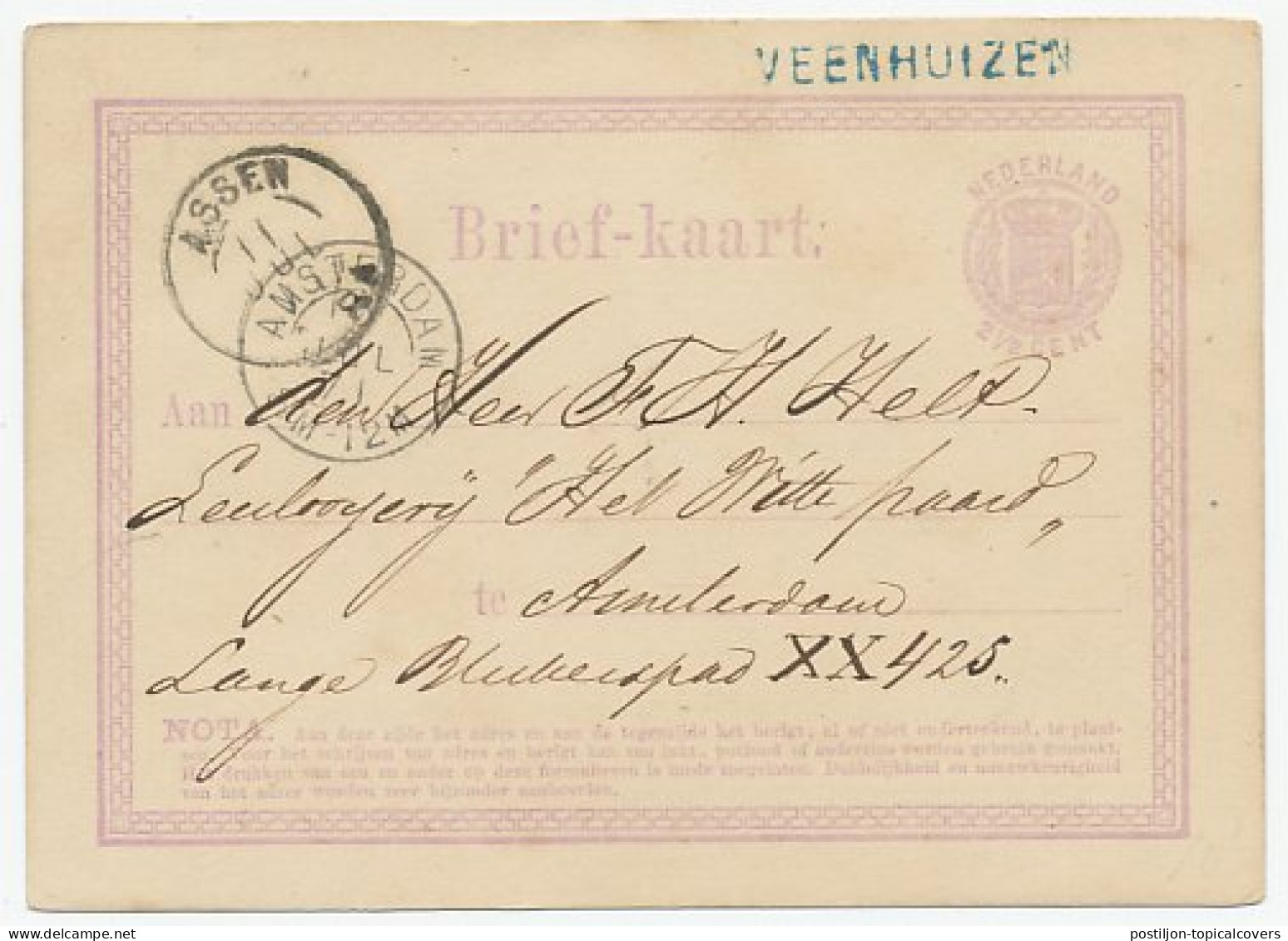 Naamstempel Veenhuizen 1871 - Storia Postale