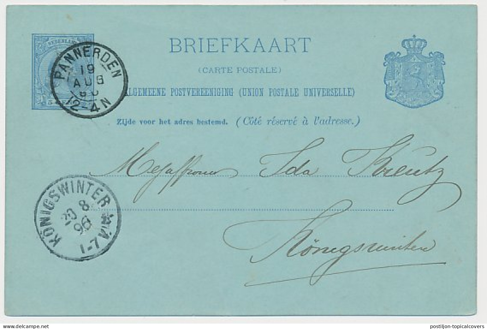 Renkum - Kleinrondstempel Pannerden - Duitsland 1896 - Non Classés