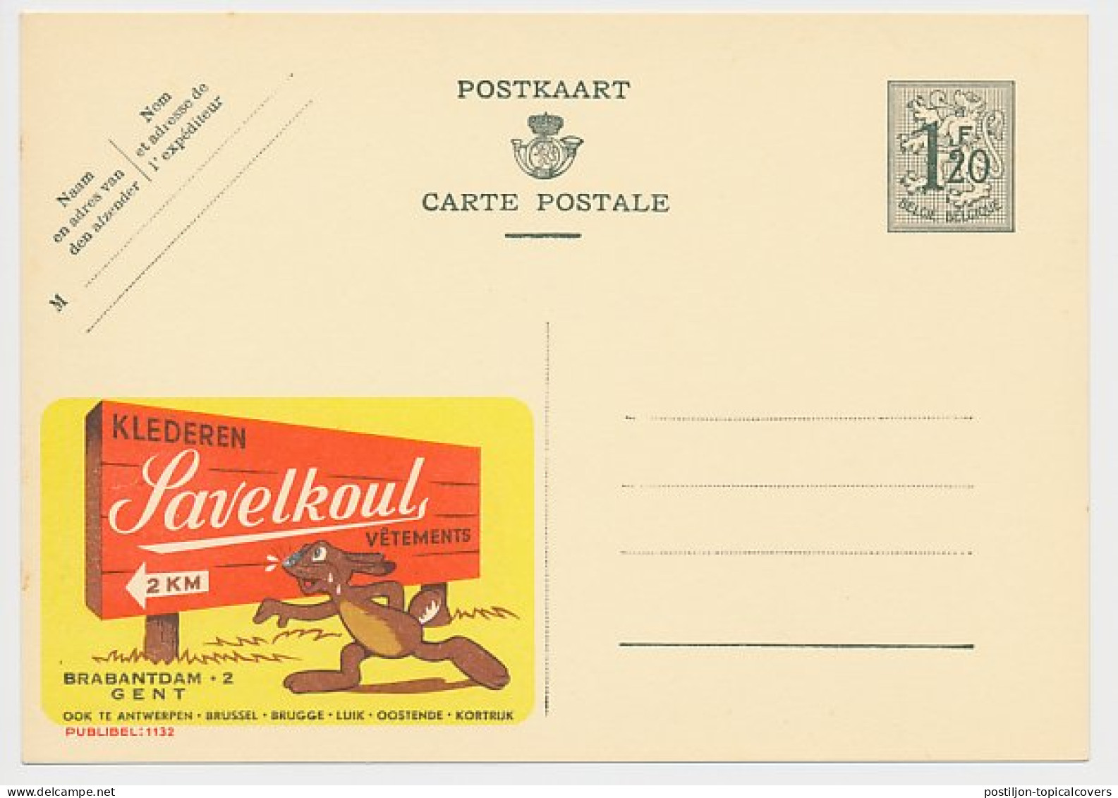 Publibel - Postal Stationery Belgium 1952 Hare - Rabbit - Andere & Zonder Classificatie