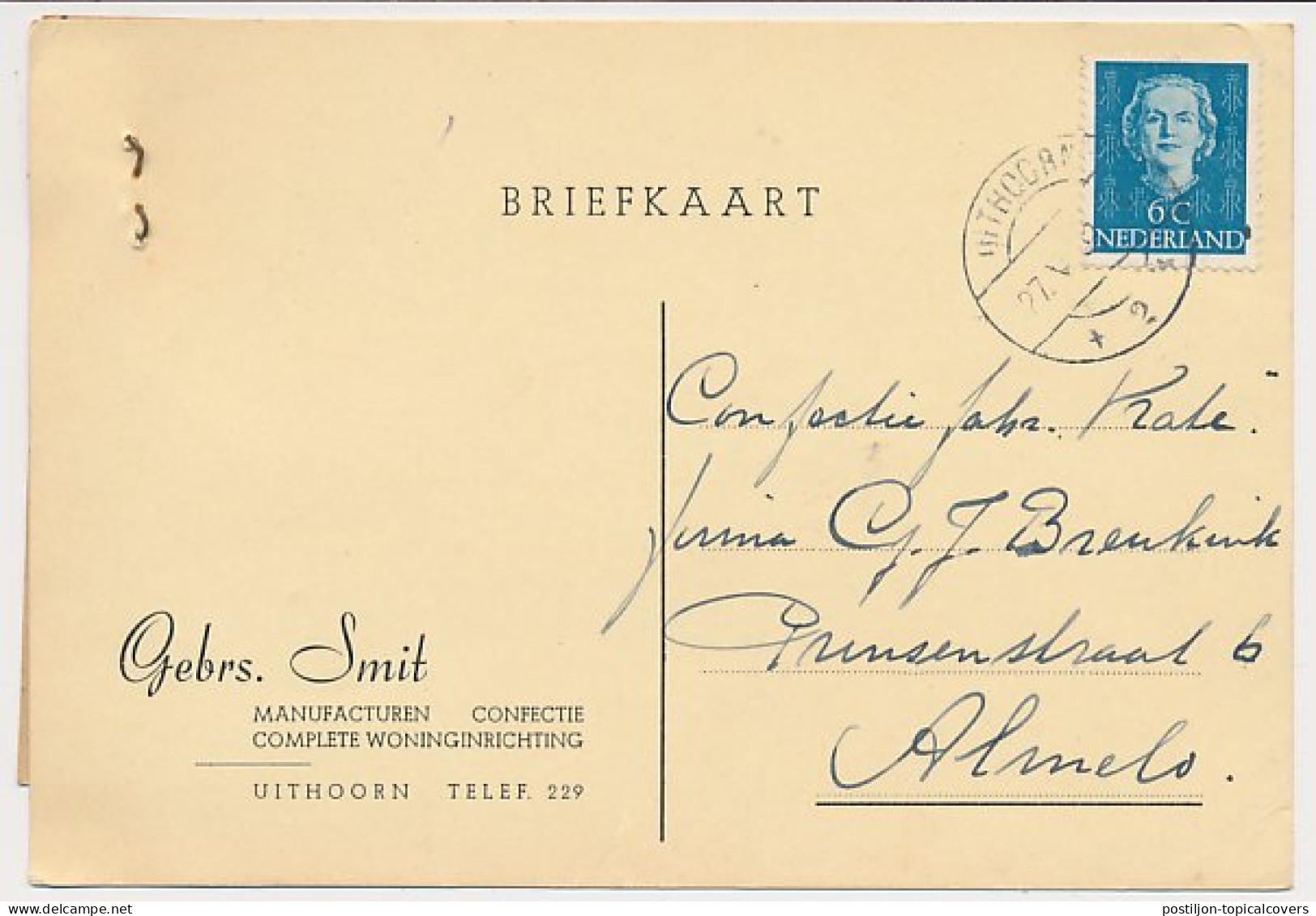 Firma Briefkaart Uithoorn 1952 - Manufacturen - Confectie  - Non Classés