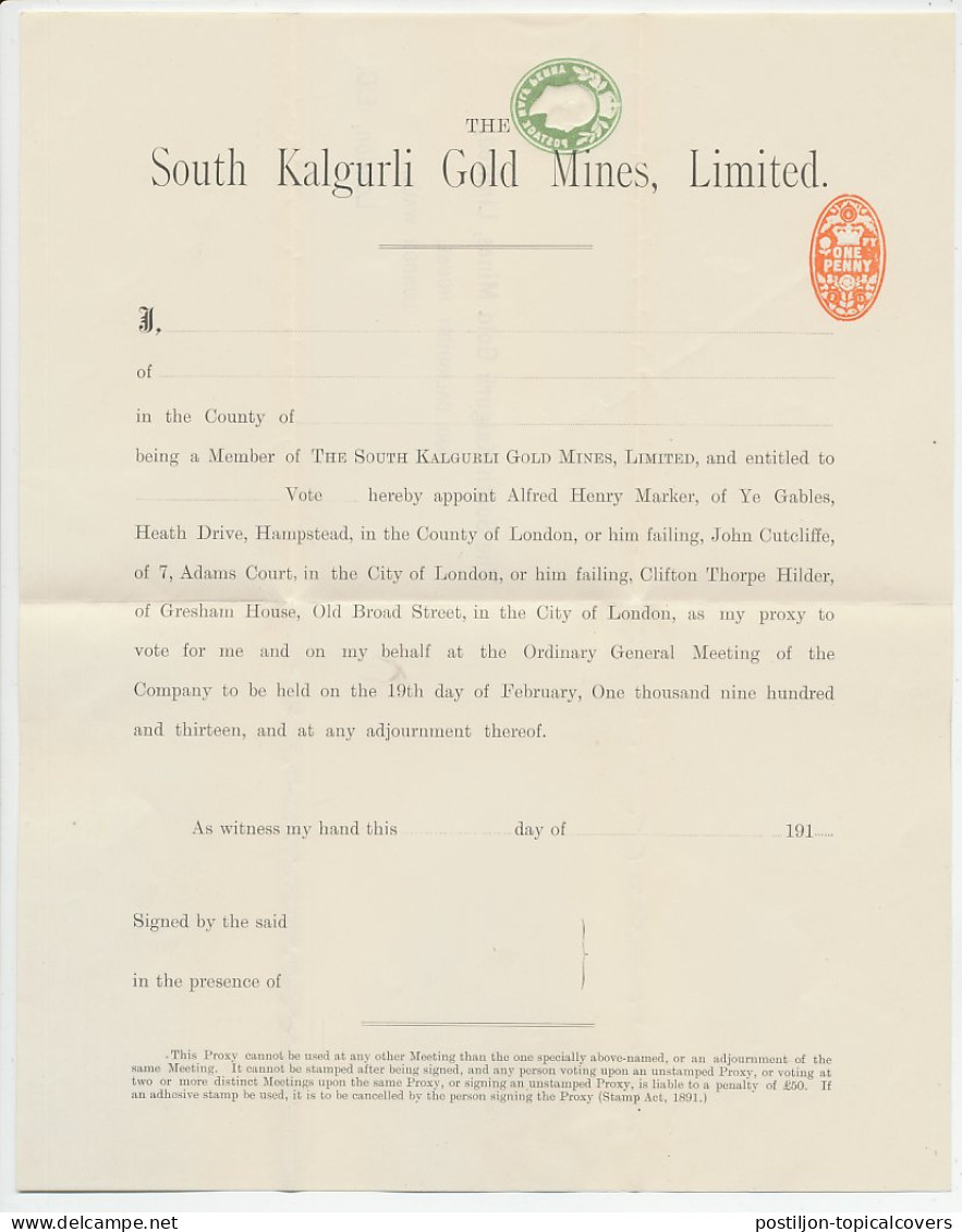 Postal Stationery GB / UK 191 - Privately Printed The South Kalgurli Gold Mines - Complete Letter - Other & Unclassified