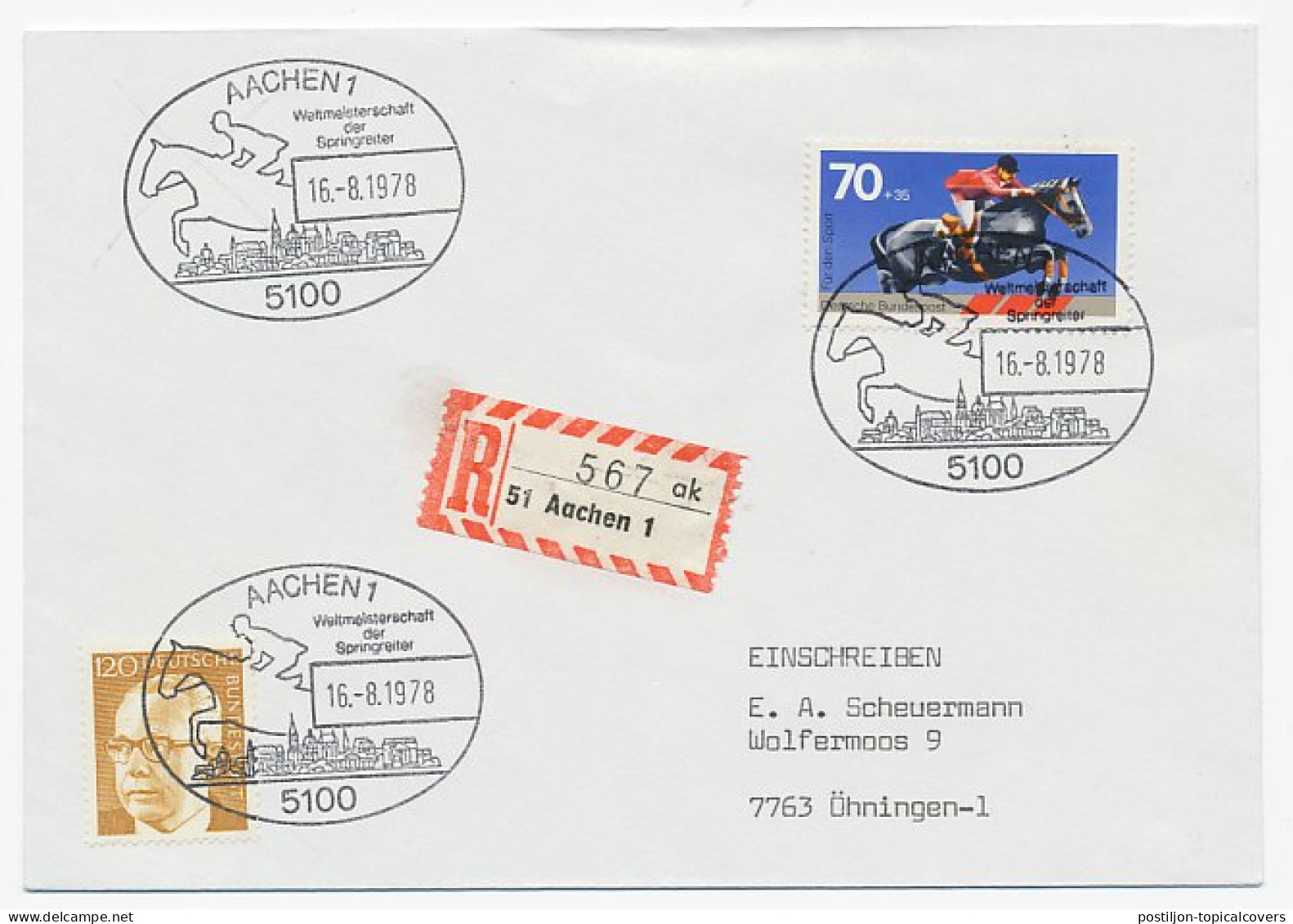 Registered Cover / Postmark Germany 1978 World Championship Horse Jumping - Horses