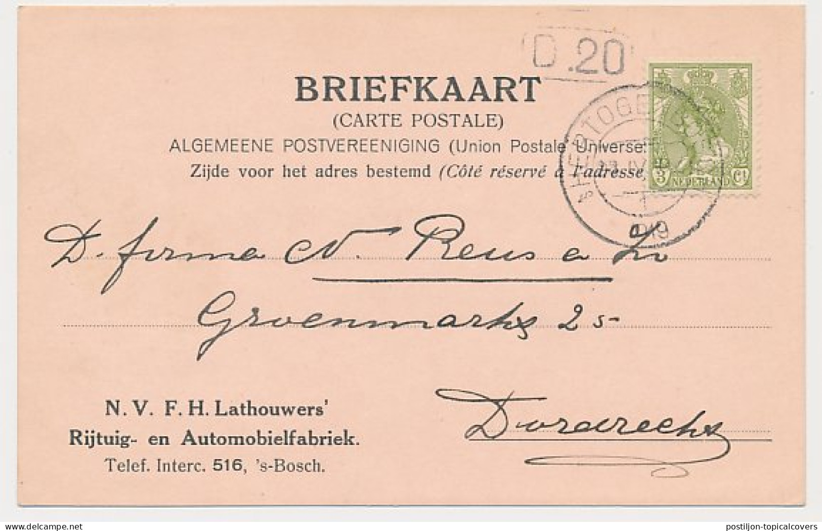 Firma Briefkaart S Hertogenbosch 1919 Rijtuig- Automobielfabriek - Unclassified