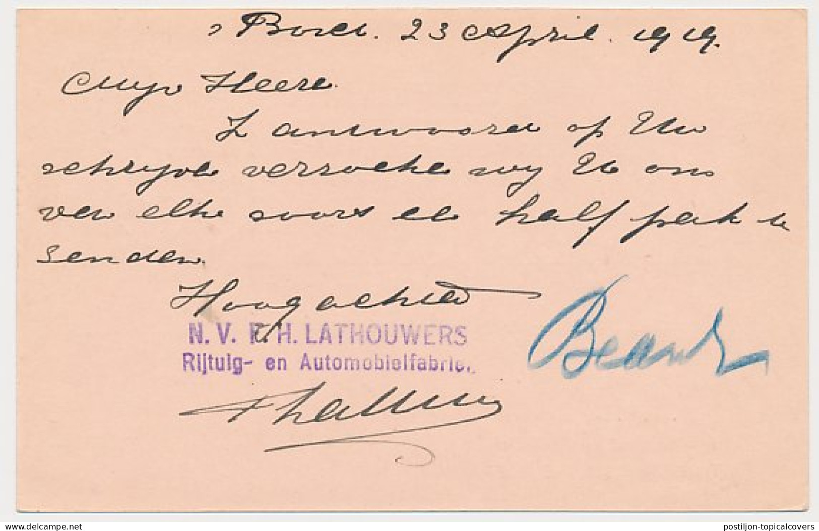 Firma Briefkaart S Hertogenbosch 1919 Rijtuig- Automobielfabriek - Non Classés