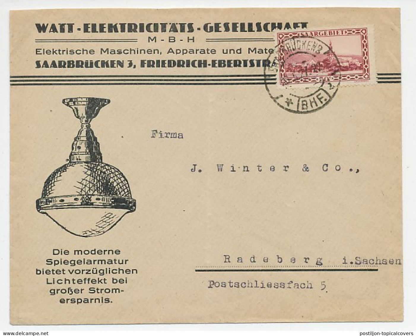 Illustrated Cover Saargebiet / Germany 1927 Lamp - Mirror Armatur - Elektrizität